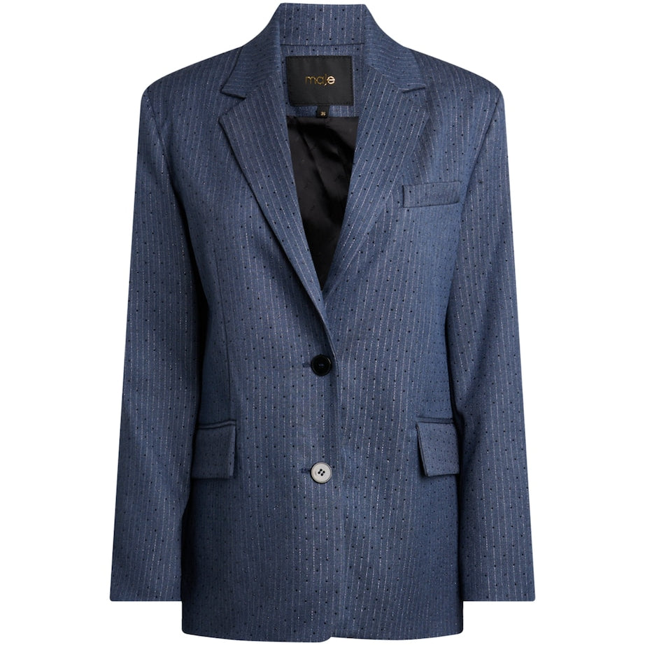 Maje Blue Stripe Rhinestone-Embellished Blazer