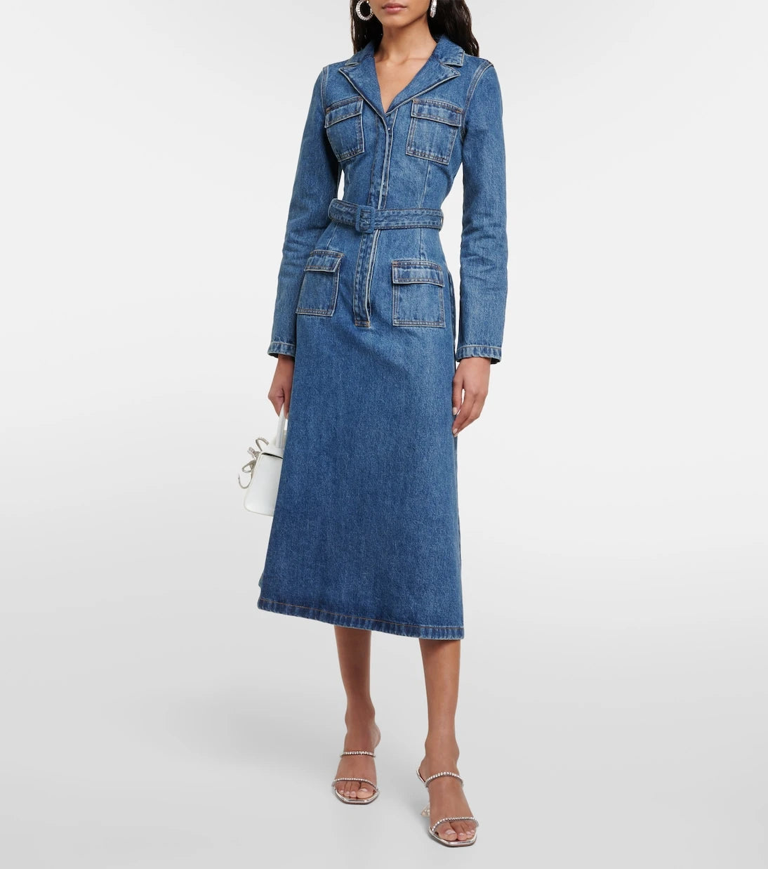 Self-Portrait - Belted denim midi dress
