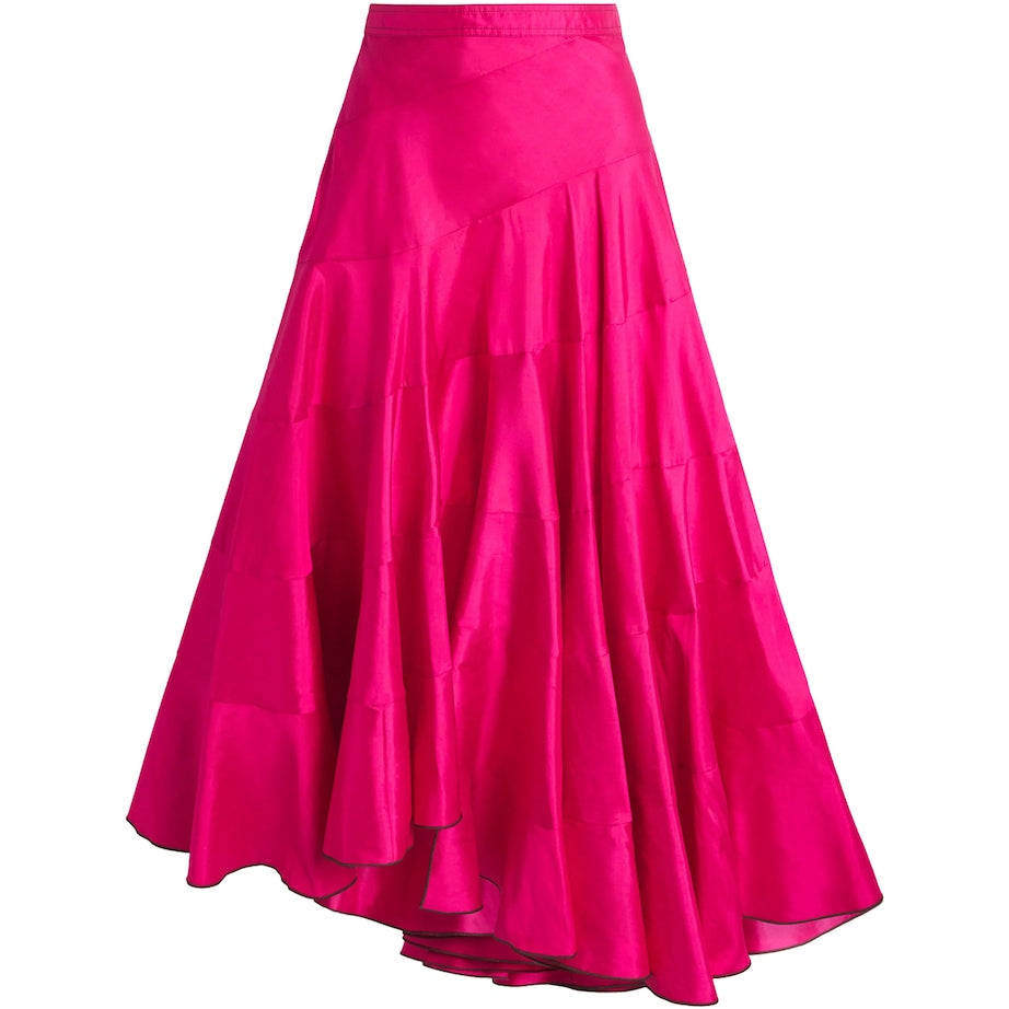 Tory Burch Pink Silk Voile Flared Midi Skirt