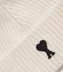 AMI Paris Beige Merino Wool Logo Beanie