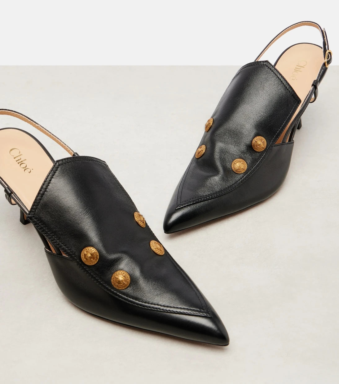 Chloé - Agnes embellished leather slingback pumps