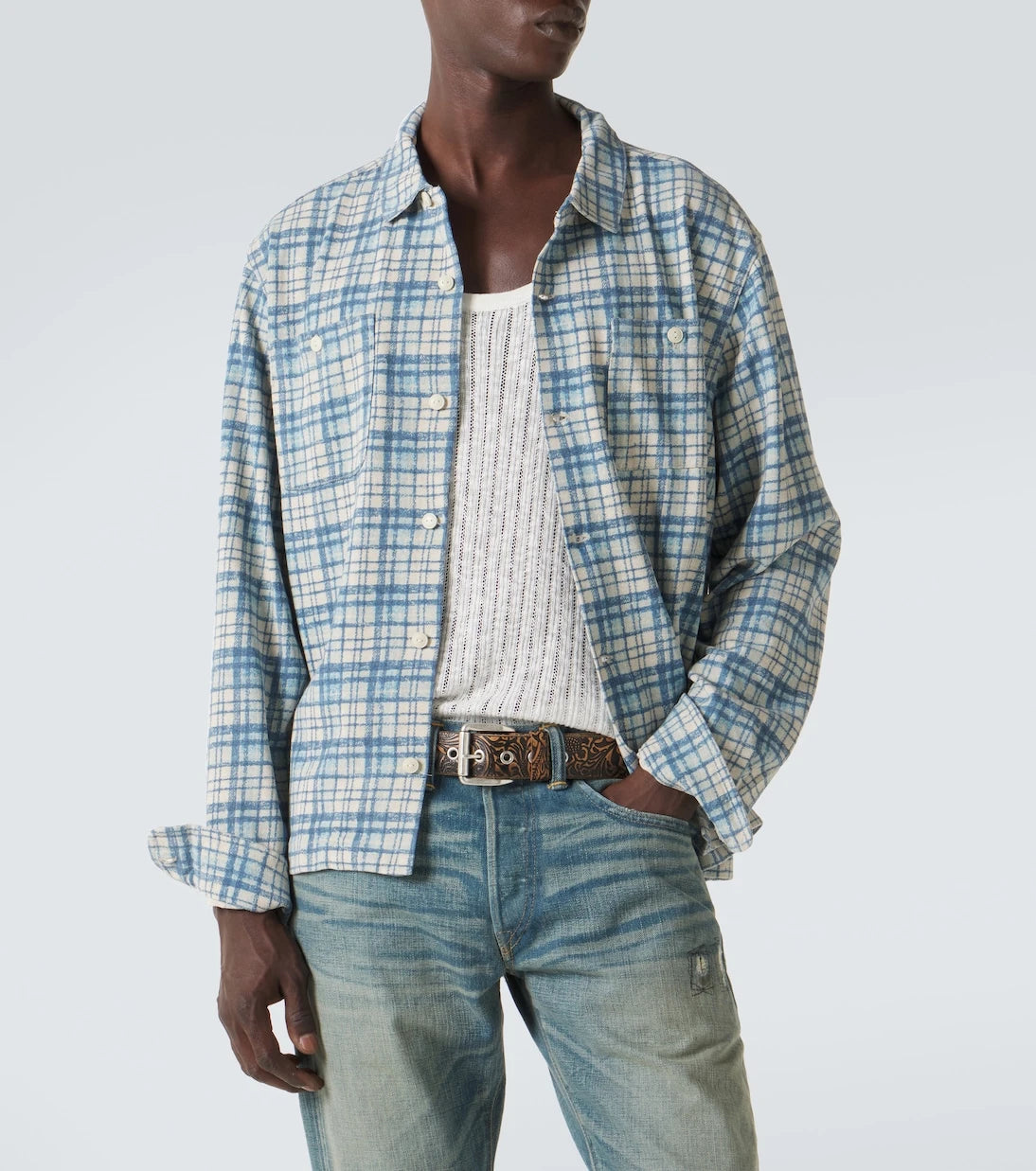 RRL - Plaid cotton and linen jersey shirt
