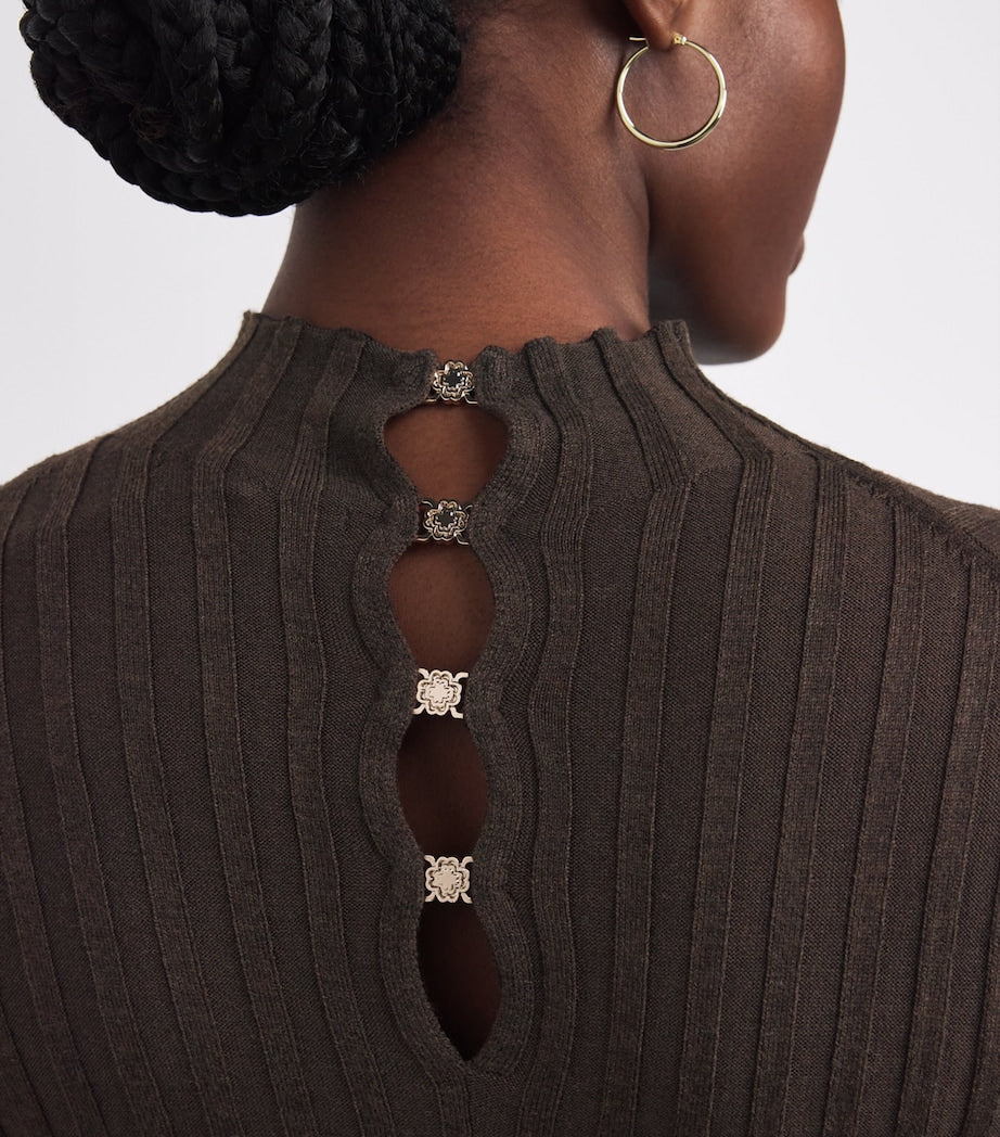 Maje Brown Long-Sleeve Mini Dress