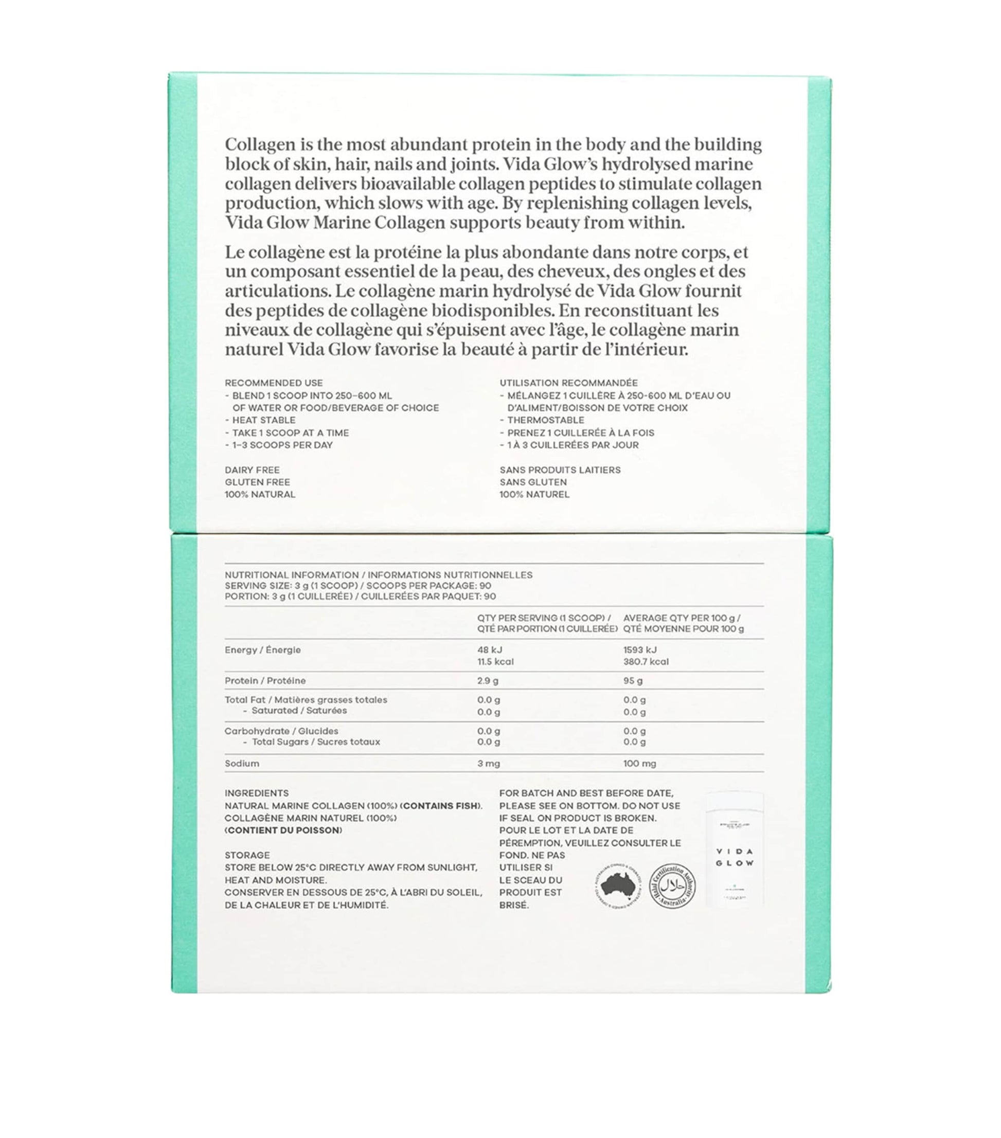 Vida Glow Natural Marine Collagen (3 x 90g)