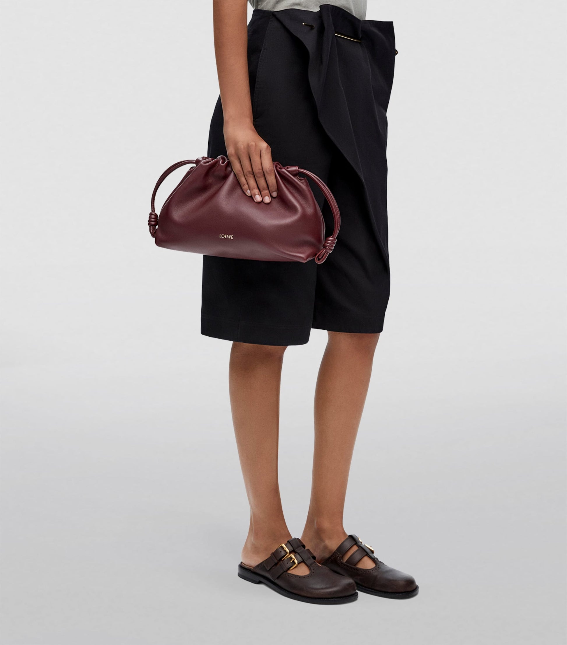 LOEWE Burgundy Leather Flamenco Purse