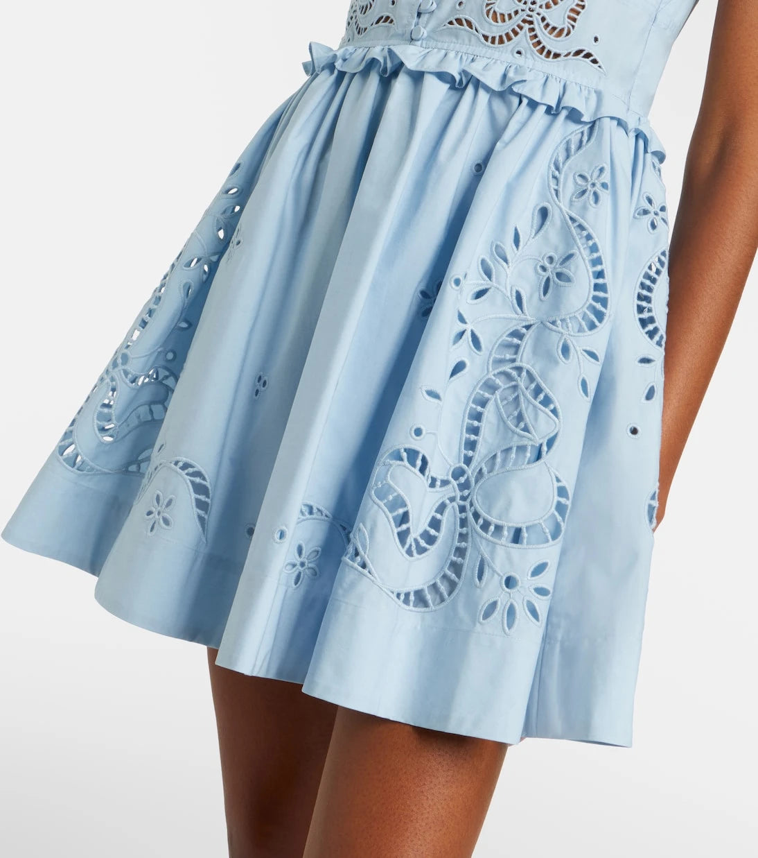 Self-Portrait - Broderie anglaise cotton-blend minidress