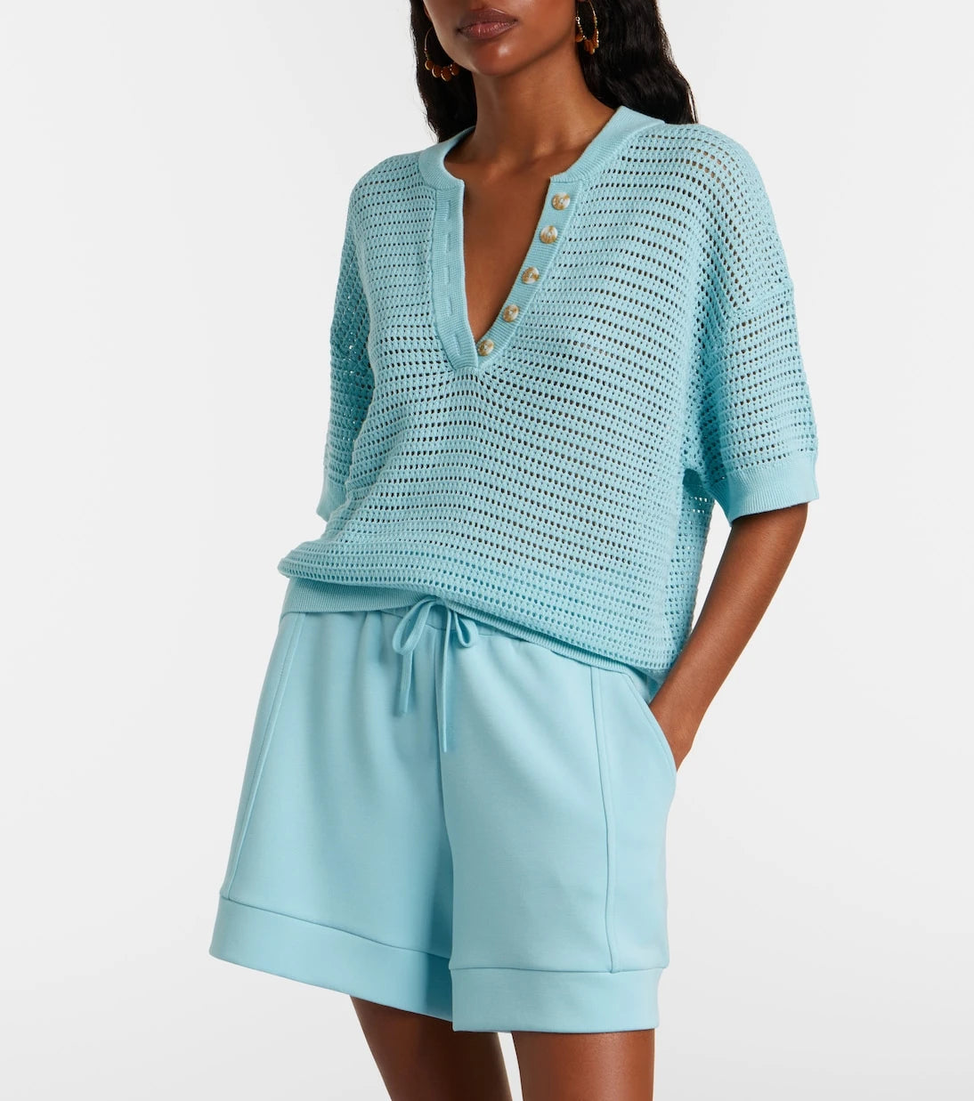 Varley - Callie open-knit cotton polo sweater