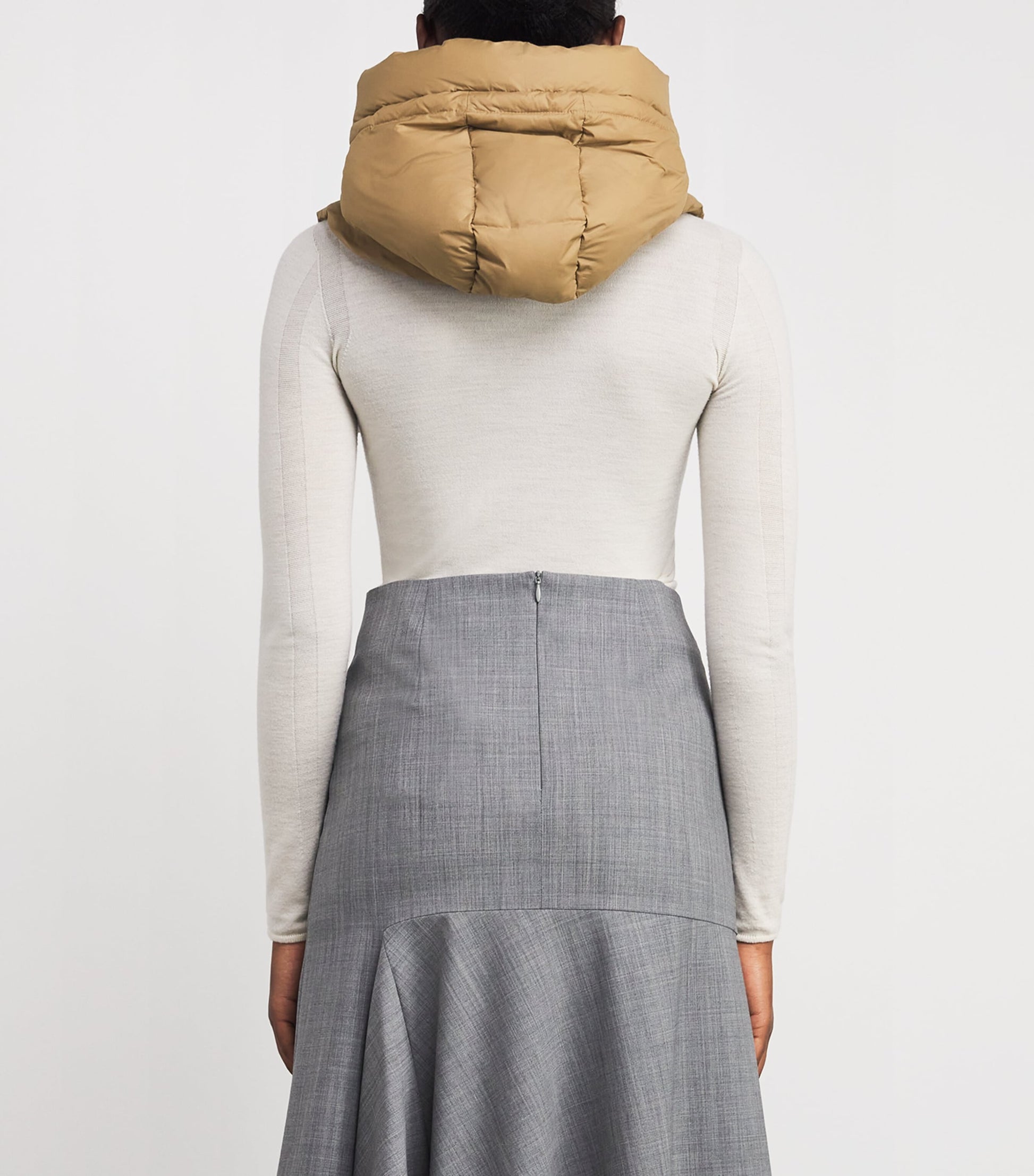 Beige Down Padded Technical Hood