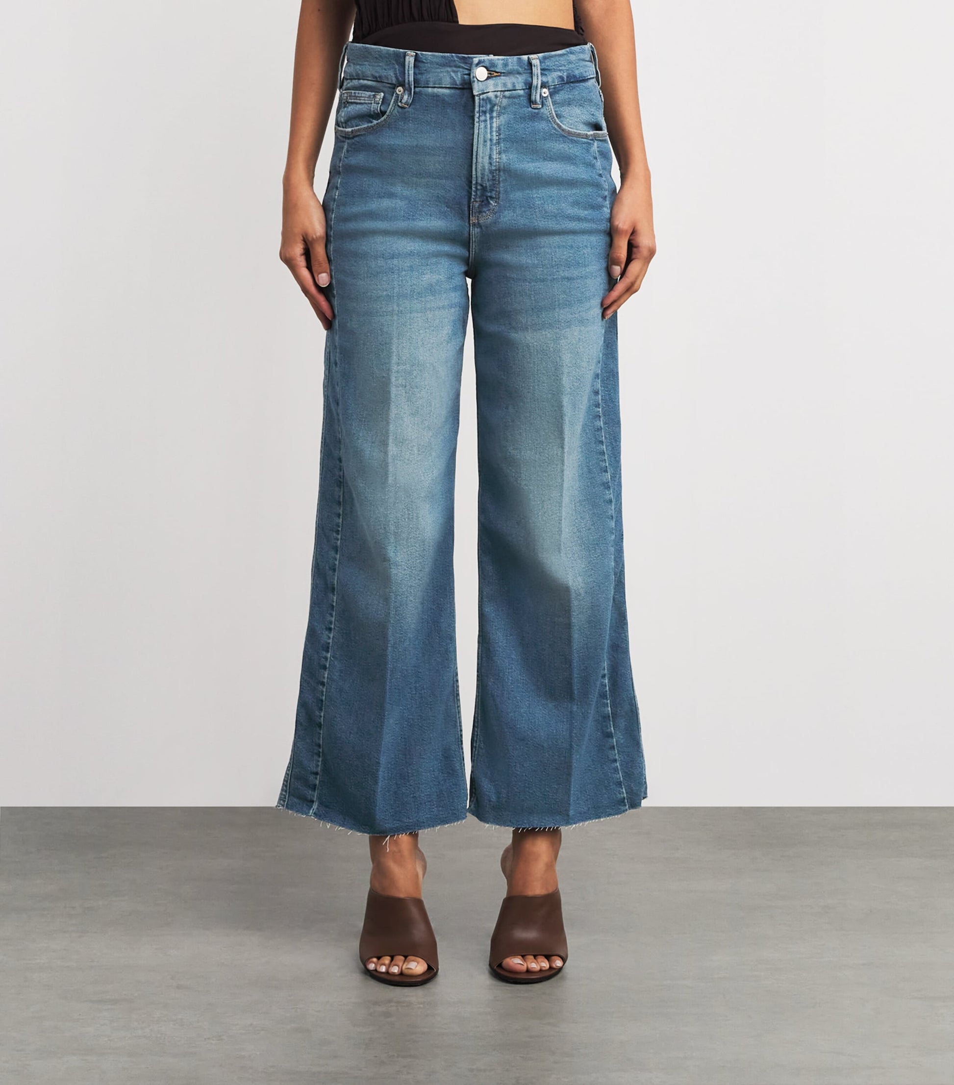 Good American Blue Good Skate Cropped Wide-Leg Jeans