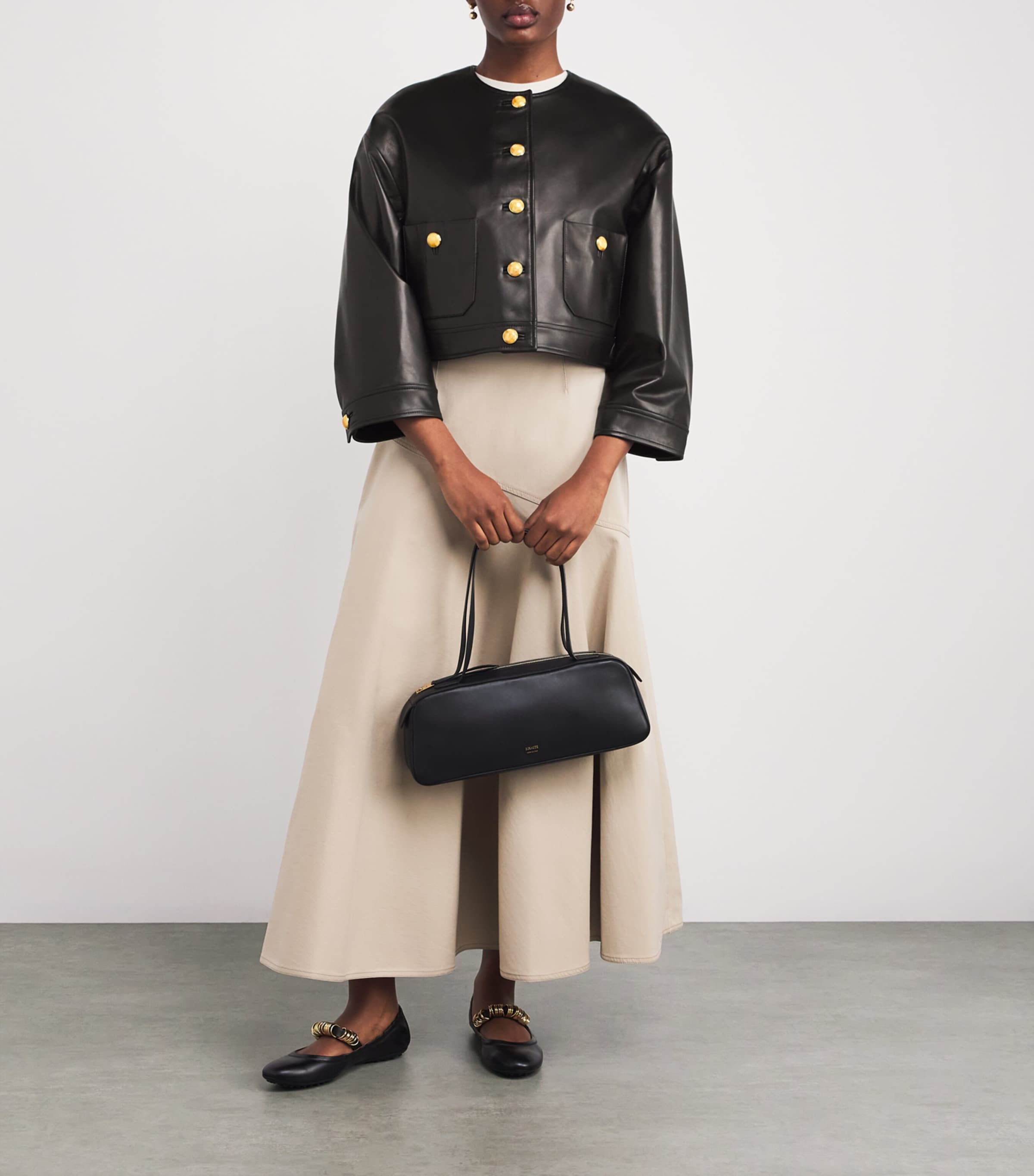 Black Cropped Nessy Leather Jacket