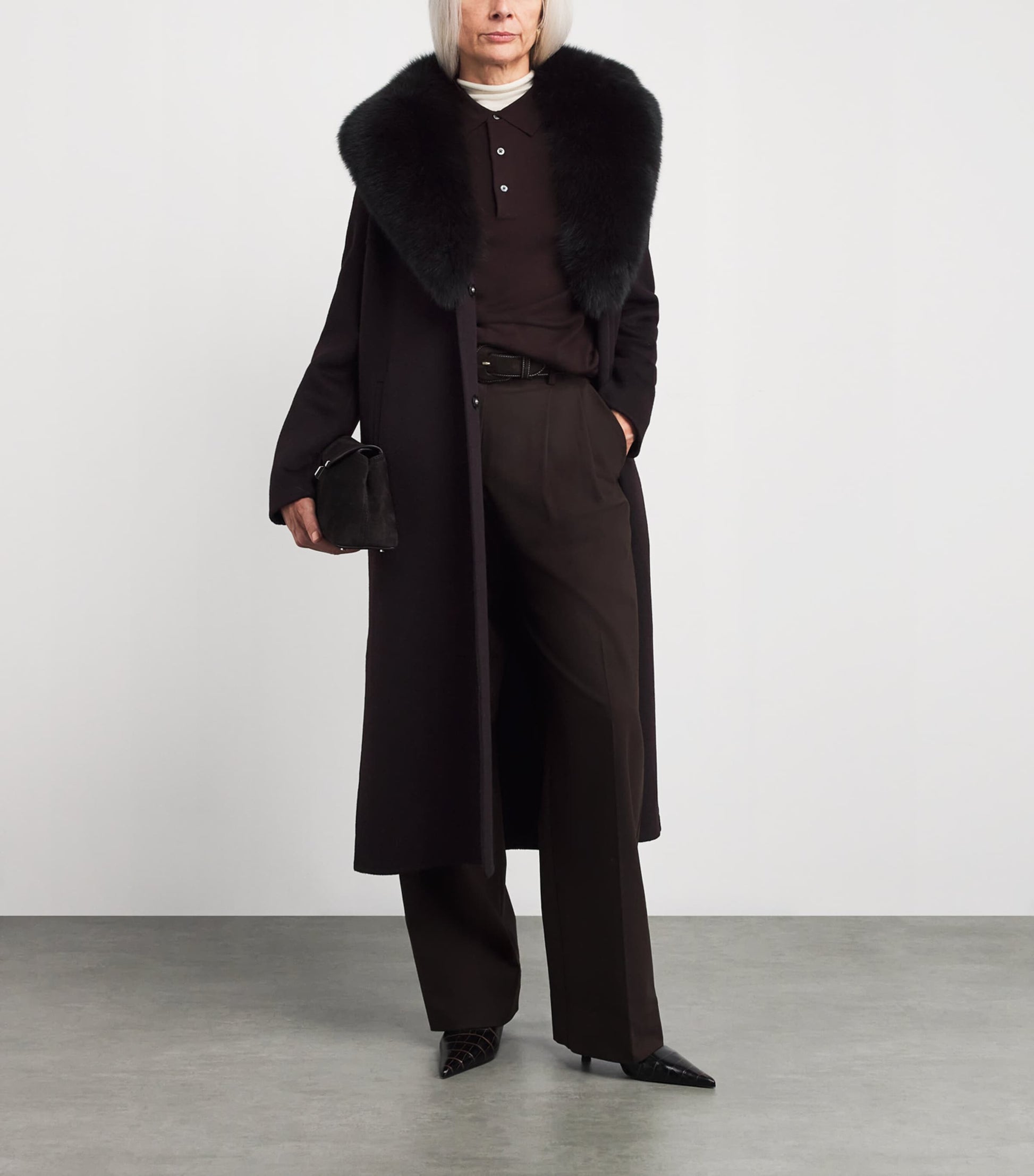 Yves Salomon Red Wool-Cashmere Fur-Trim Coat