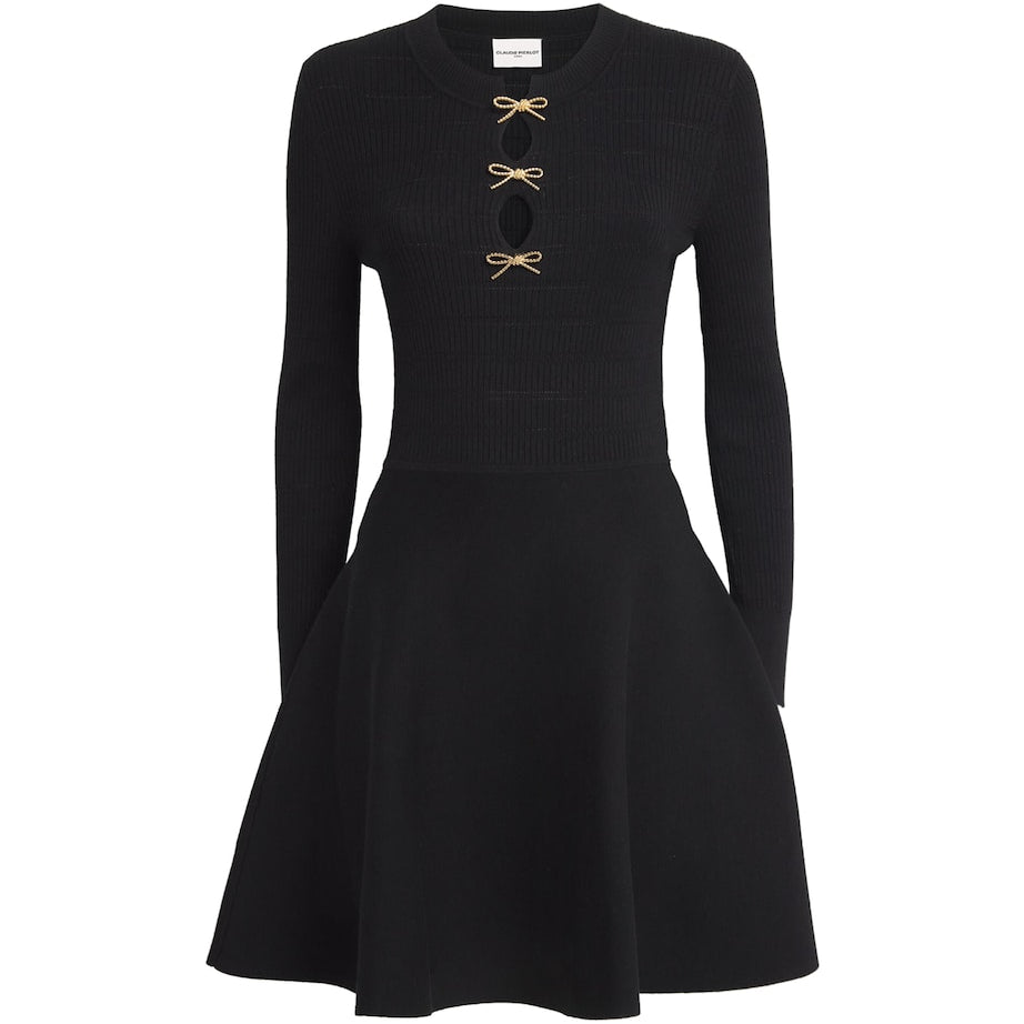 Claudie Pierlot Black Knit Bow-Detail Mini Dress