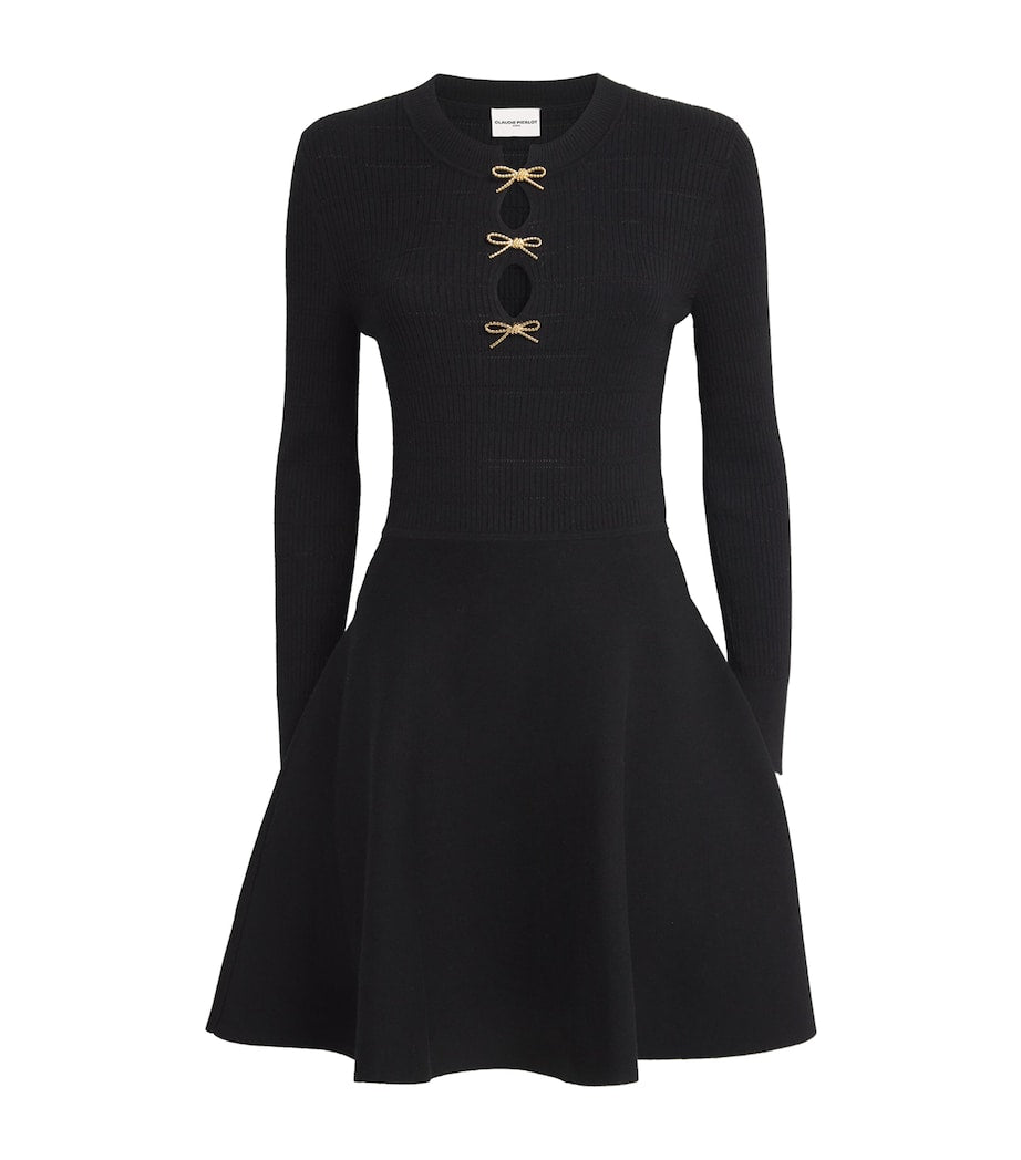Claudie Pierlot Black Knit Bow-Detail Mini Dress