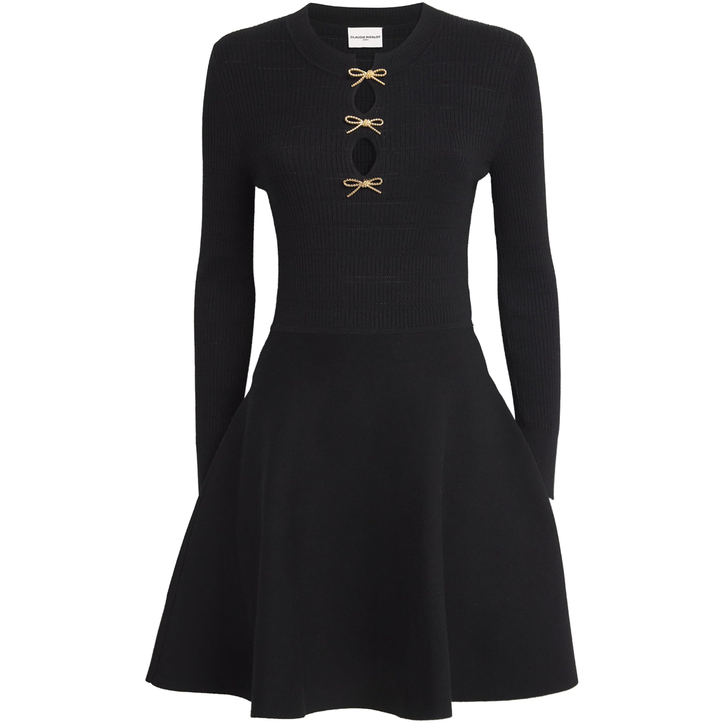 Claudie Pierlot Black Knit Bow-Detail Mini Dress