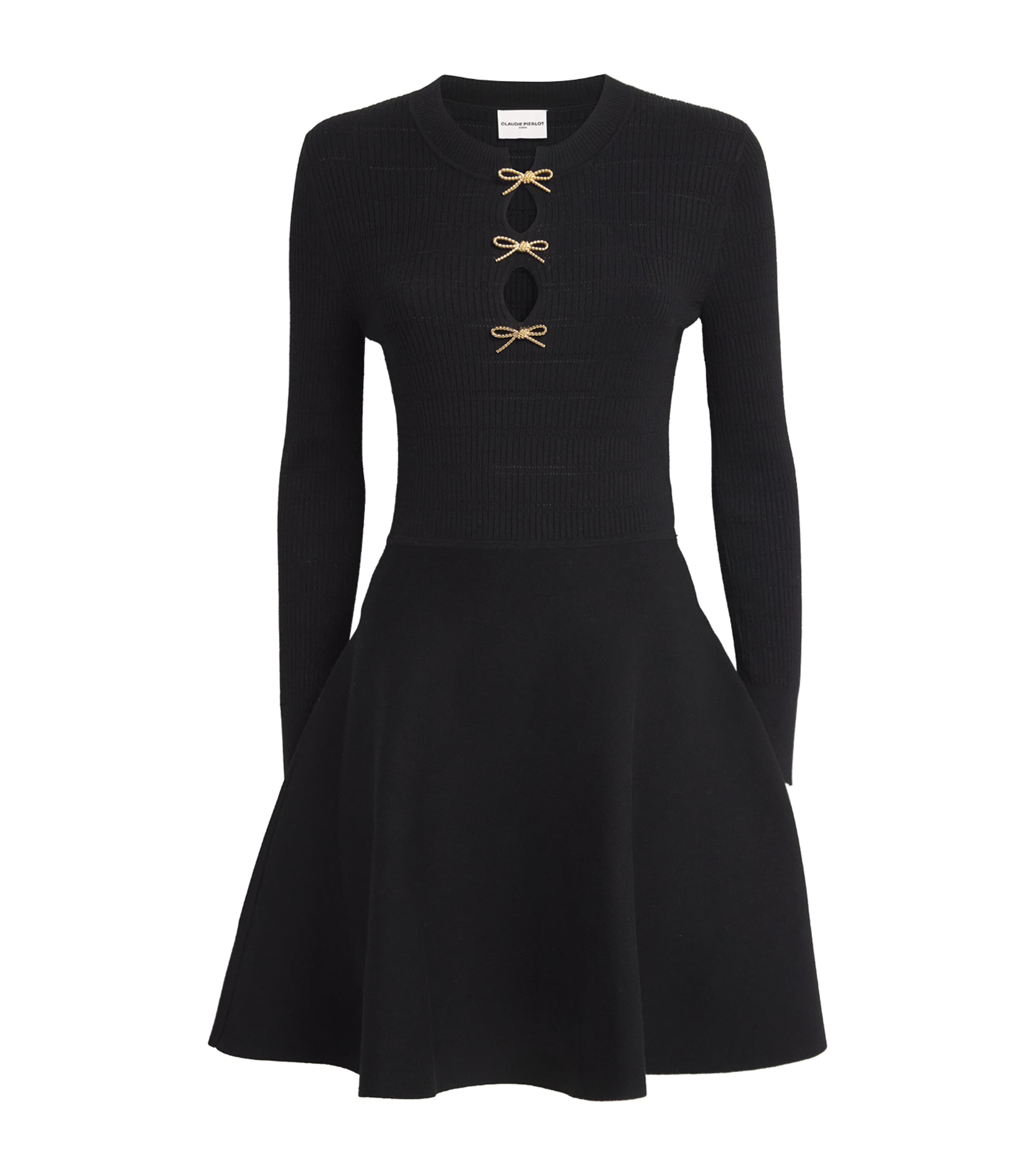 Claudie Pierlot Black Knit Bow-Detail Mini Dress