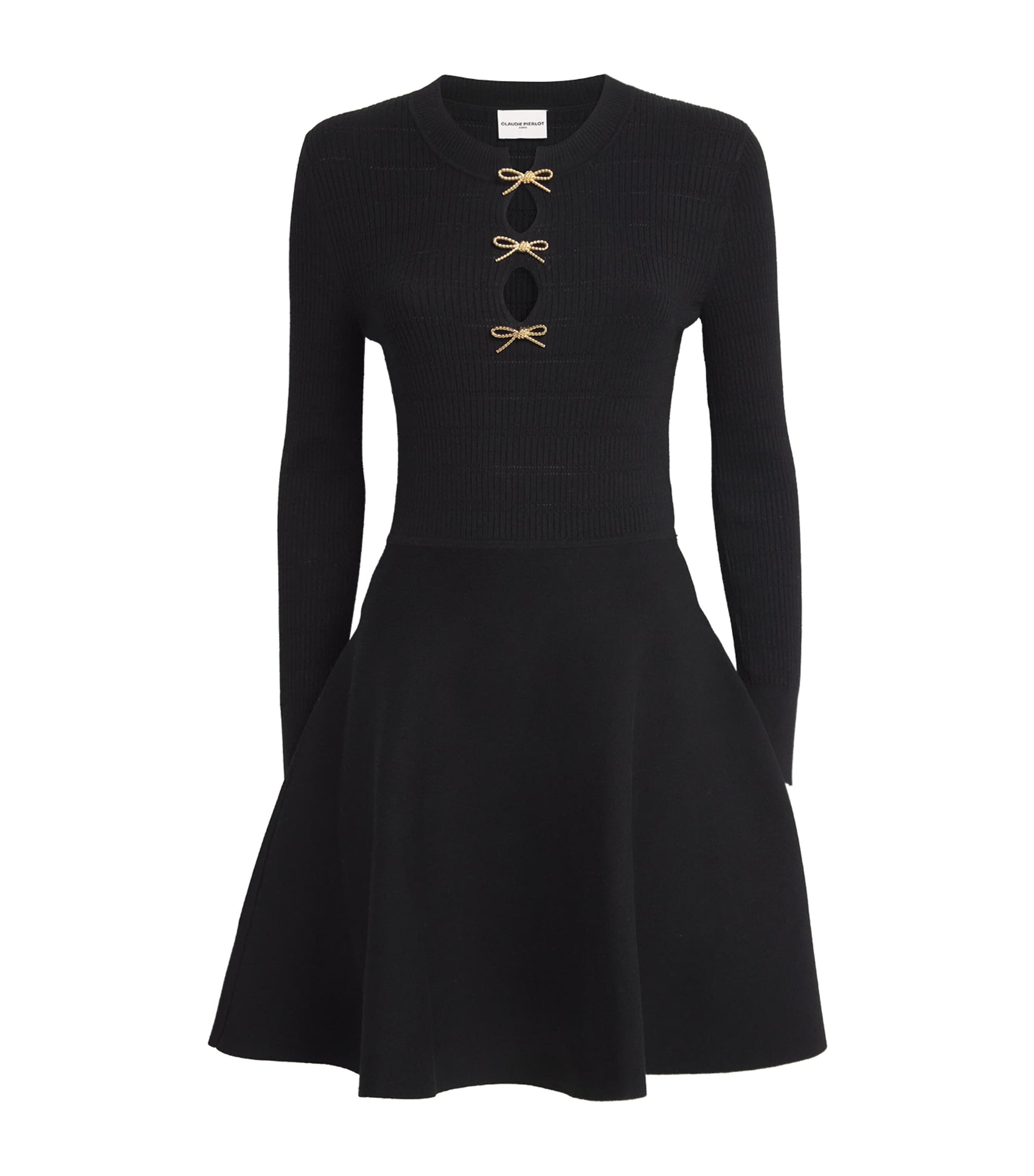 Claudie Pierlot Black Knit Bow-Detail Mini Dress