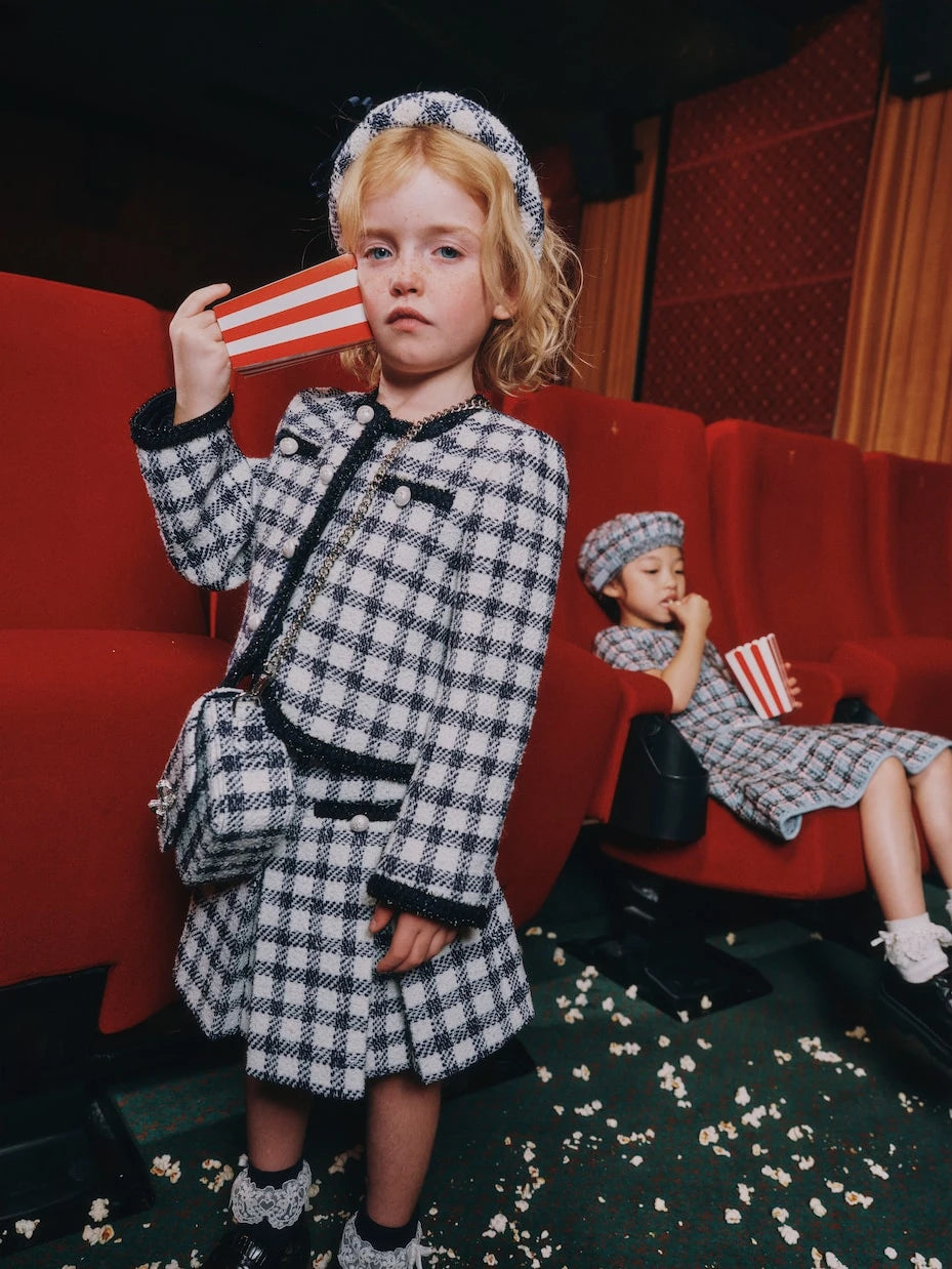 Self-Portrait Kids - Checked bouclé skirt