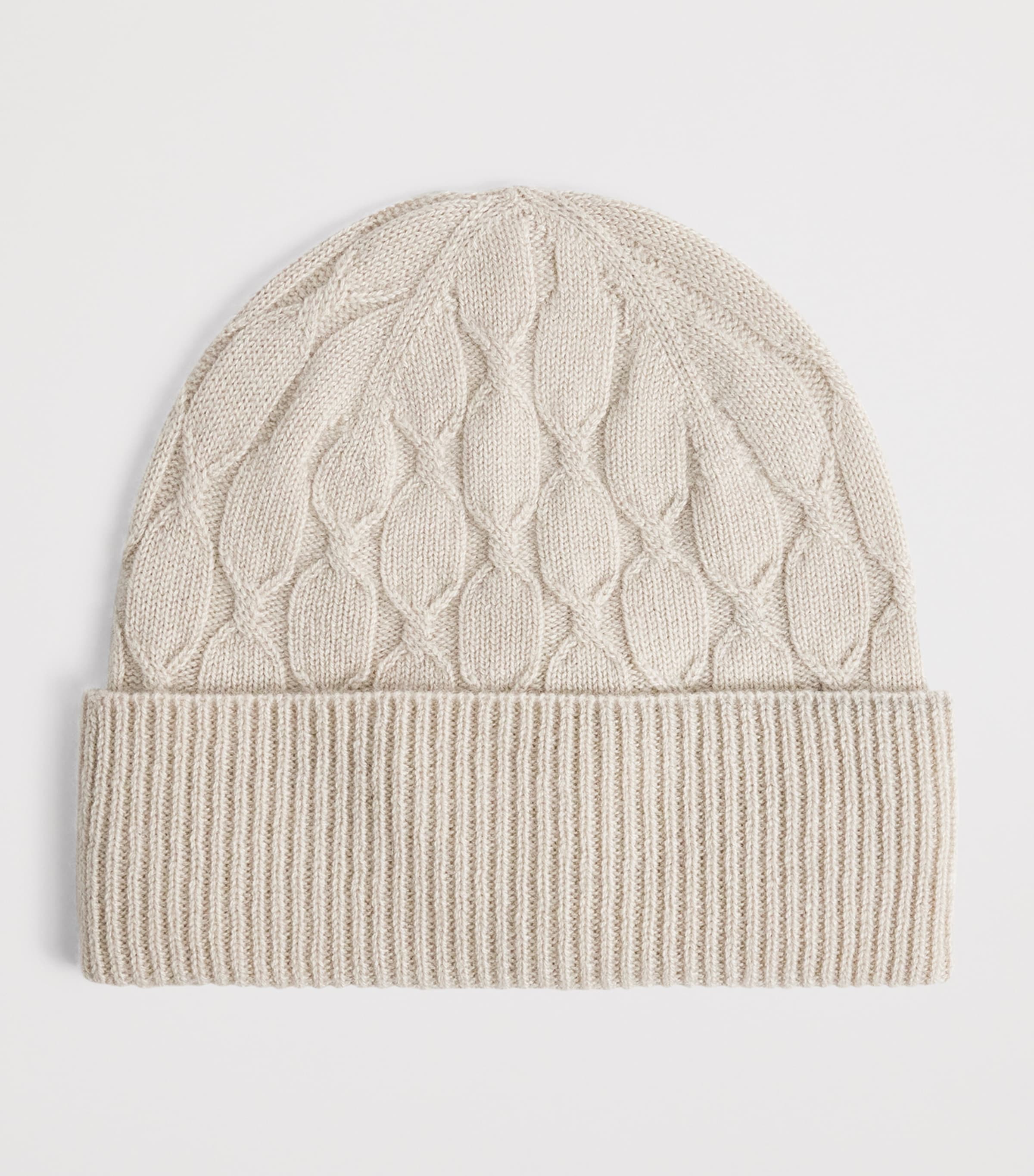 Beige Cashmere Cable-Knit Beanie