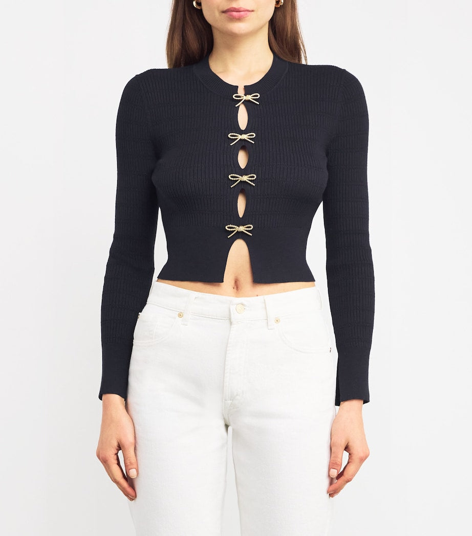 Claudie Pierlot Blue Bow-Embellished Cut-Out Sweater