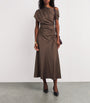 Simkhai Brown Satin Asymmetric Joanna Midi Dress