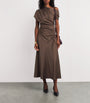 Simkhai Brown Satin Asymmetric Joanna Midi Dress