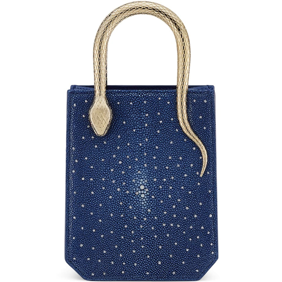 Blue Mini Galuchat Leather Serpentine Tote Bag