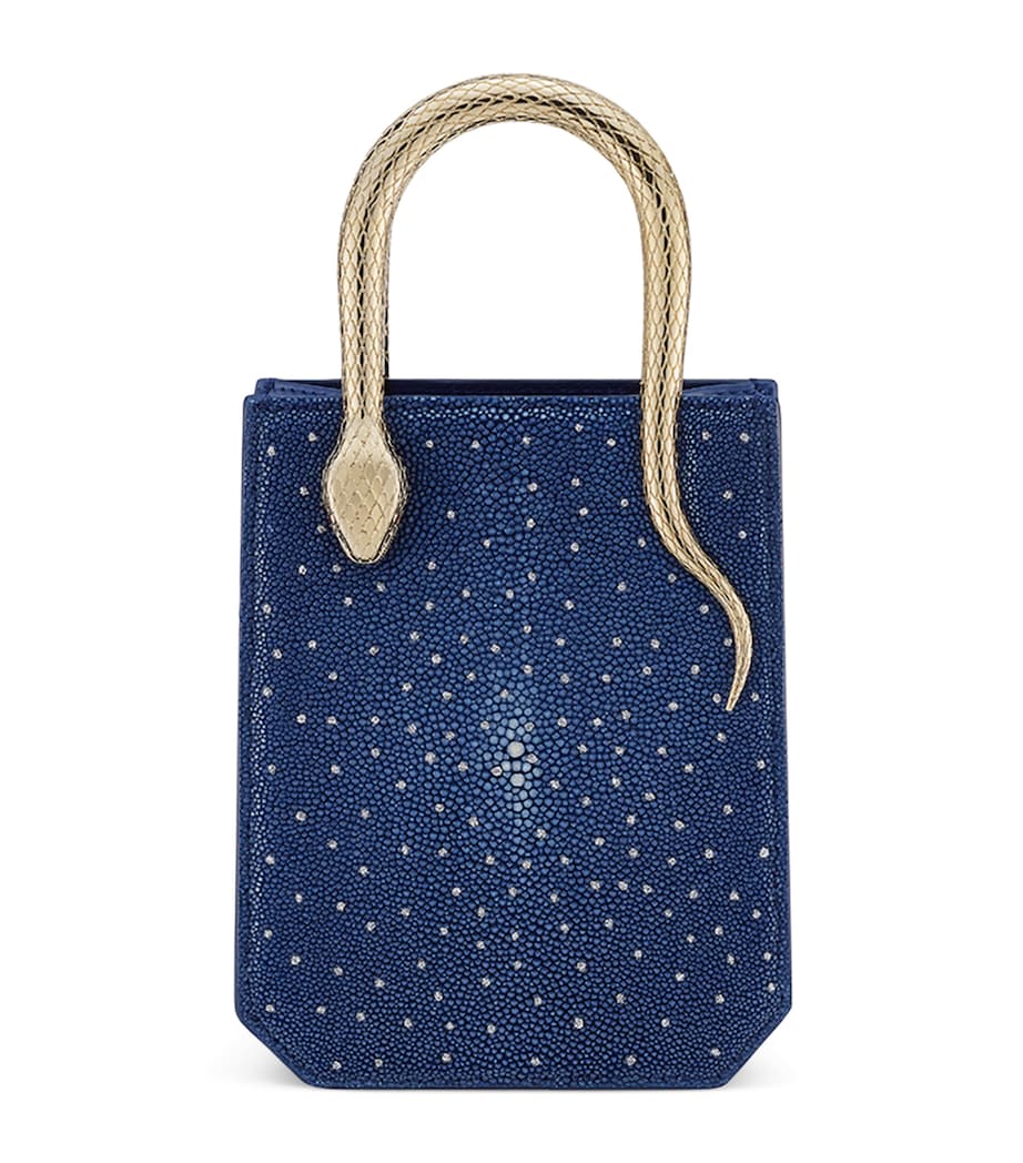 Blue Mini Galuchat Leather Serpentine Tote Bag