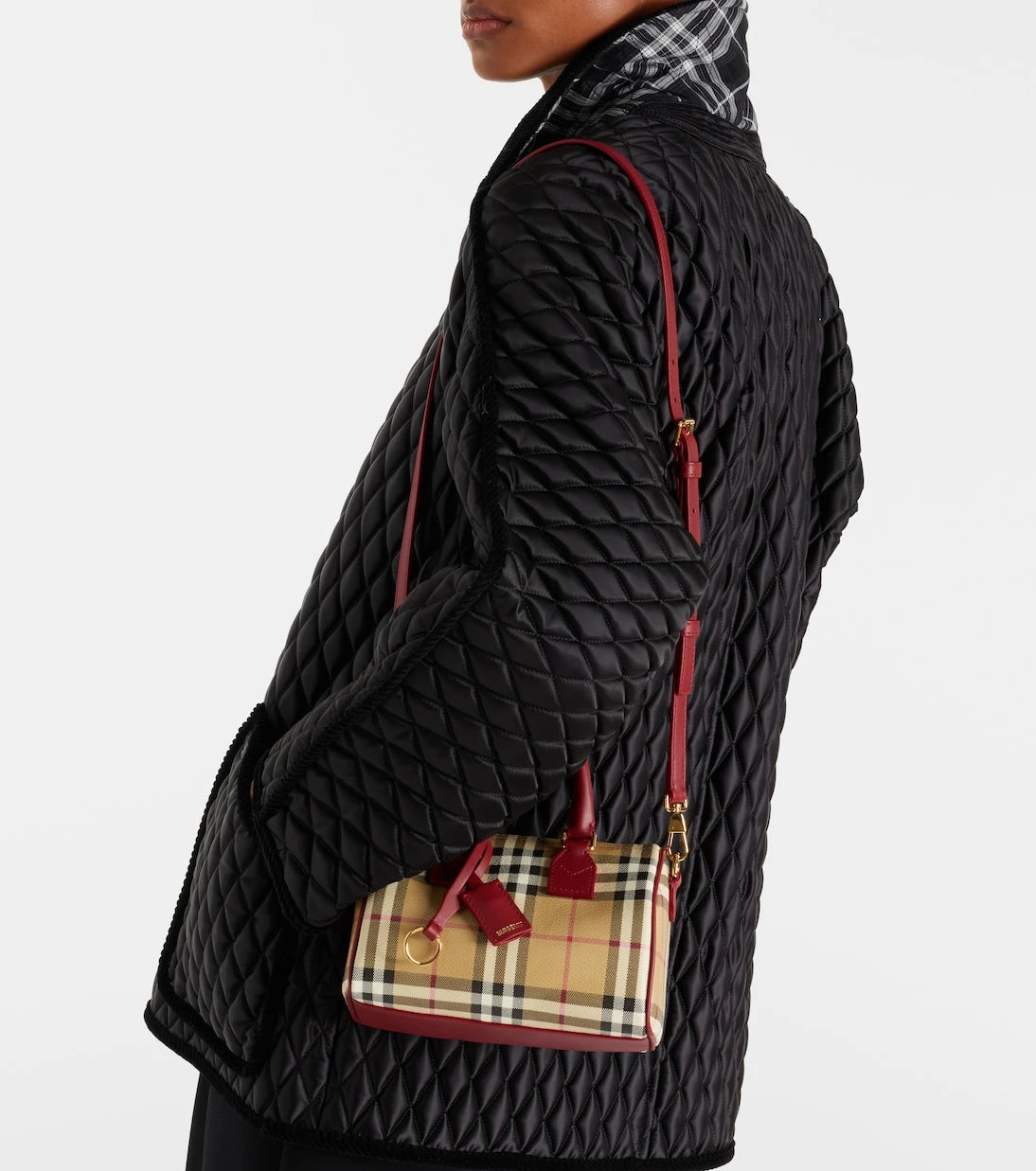 Burberry - Burberry Check Small leather-trimmed canvas tote bag