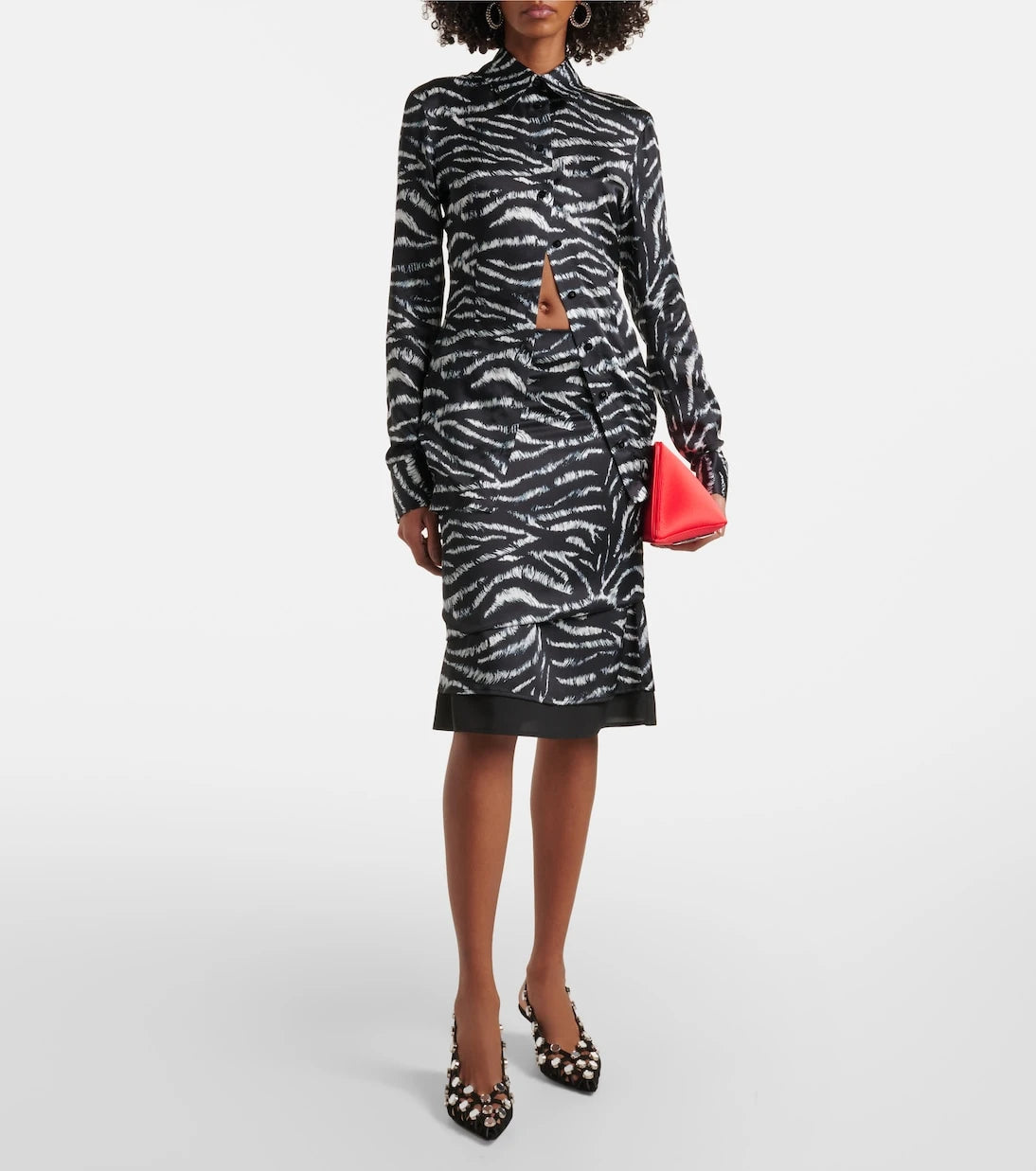 The Attico - Zebra-print satin midi skirt