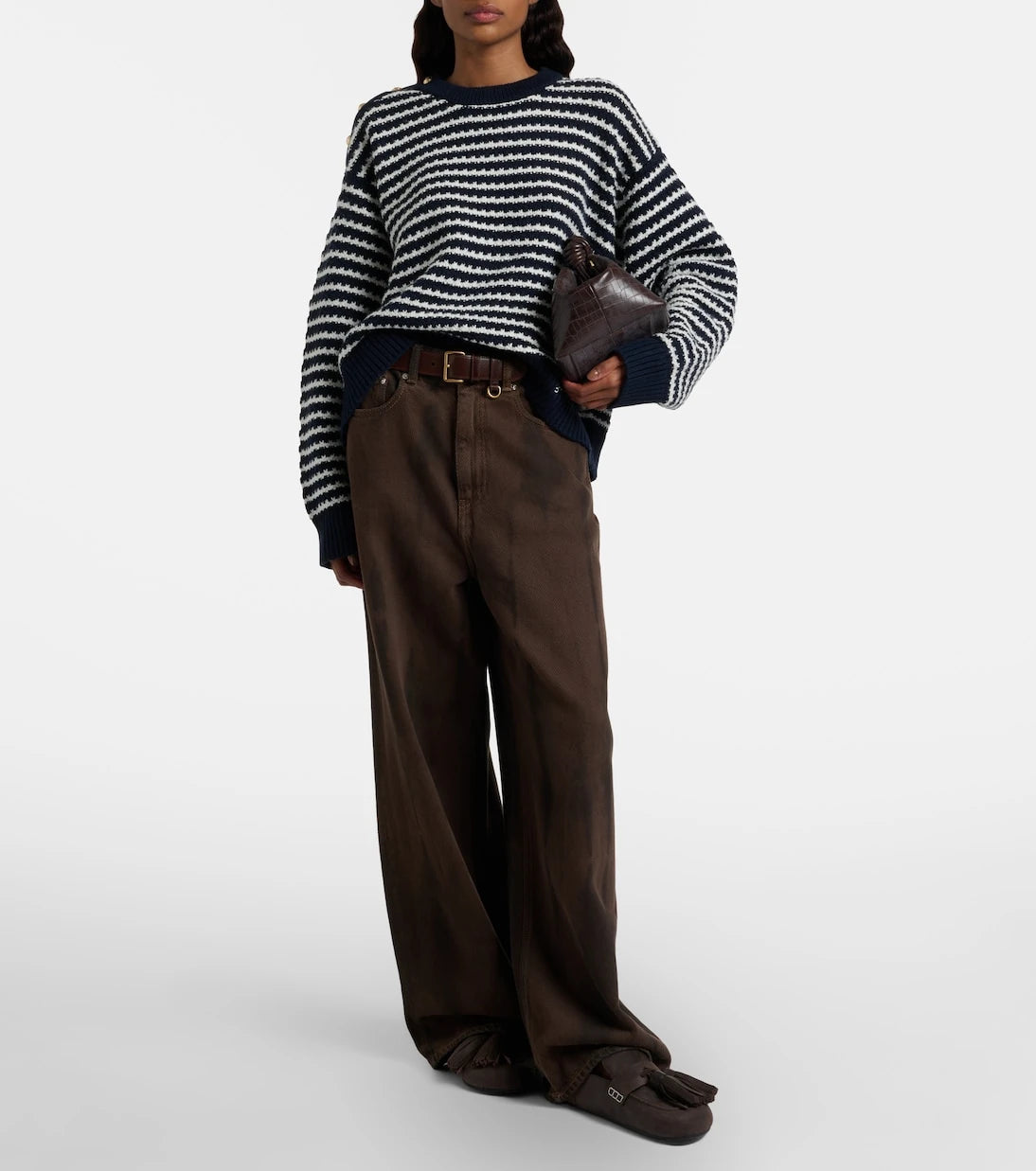 Ganni - Striped wool and cotton sweater
