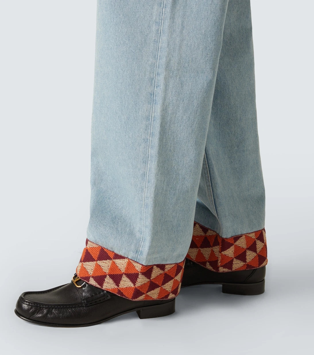 Valentino - Jacquard-trimmed wide-leg jeans