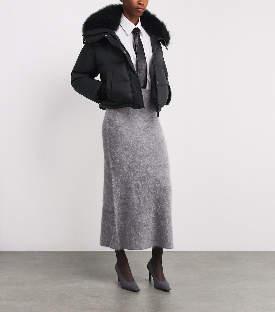 Yves Salomon Black Waterproof Fur-Trim Down Jacket