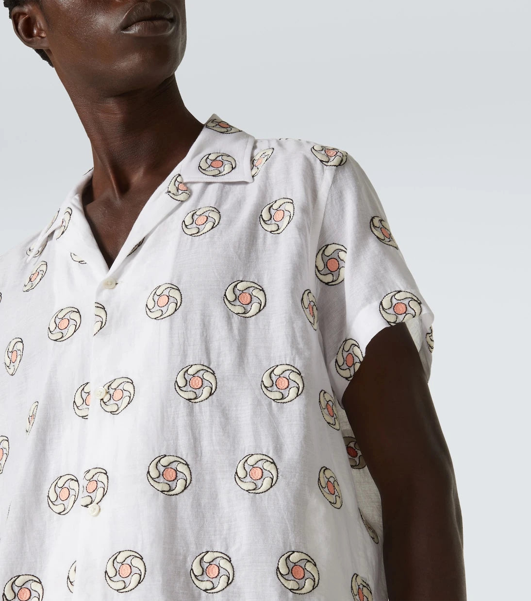 Bode - Floral Aperture scalloped cotton shirt