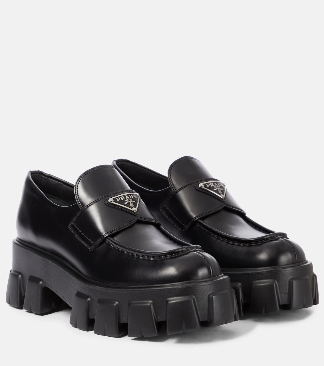 Prada - Monolith brushed leather loafers