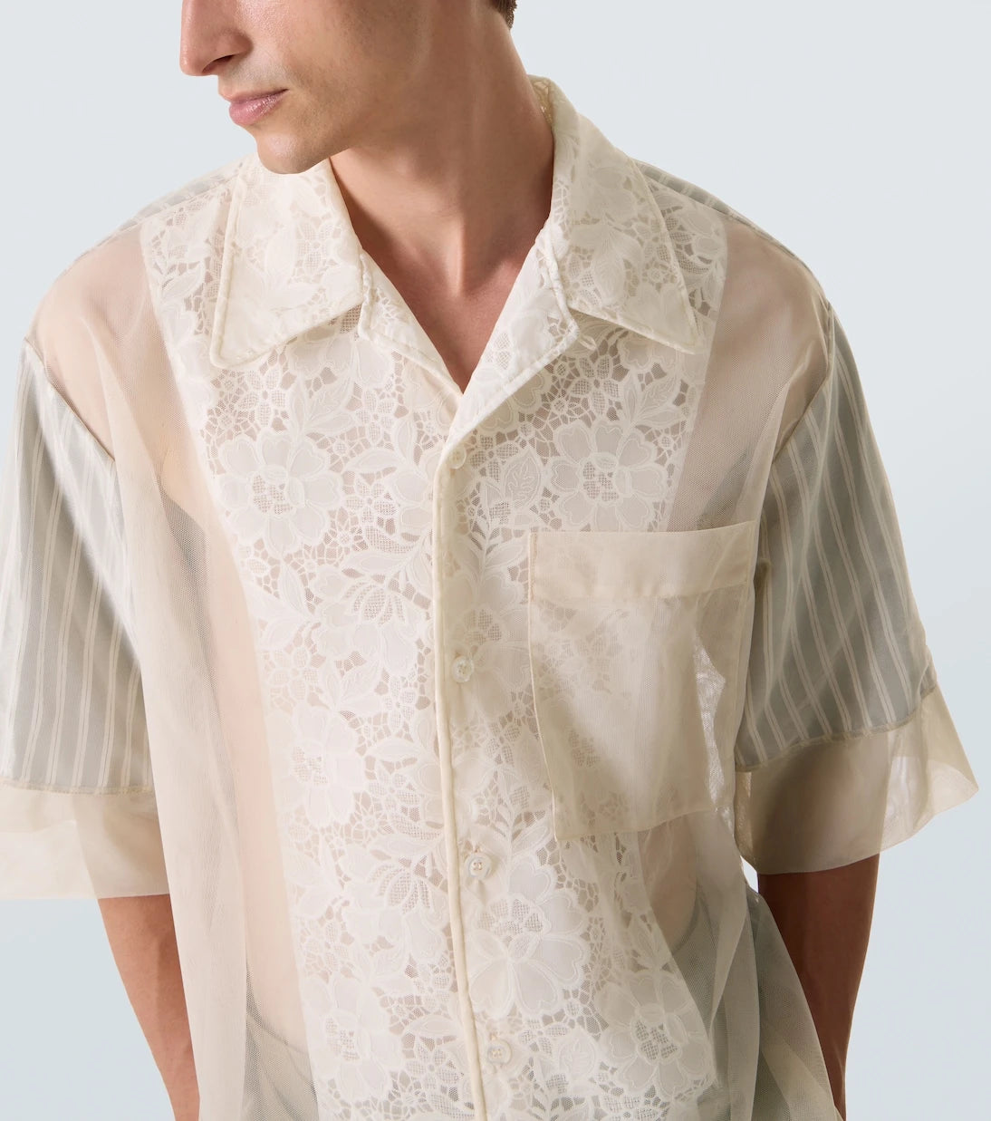 Simone Rocha - Patchwork lace bowling shirt