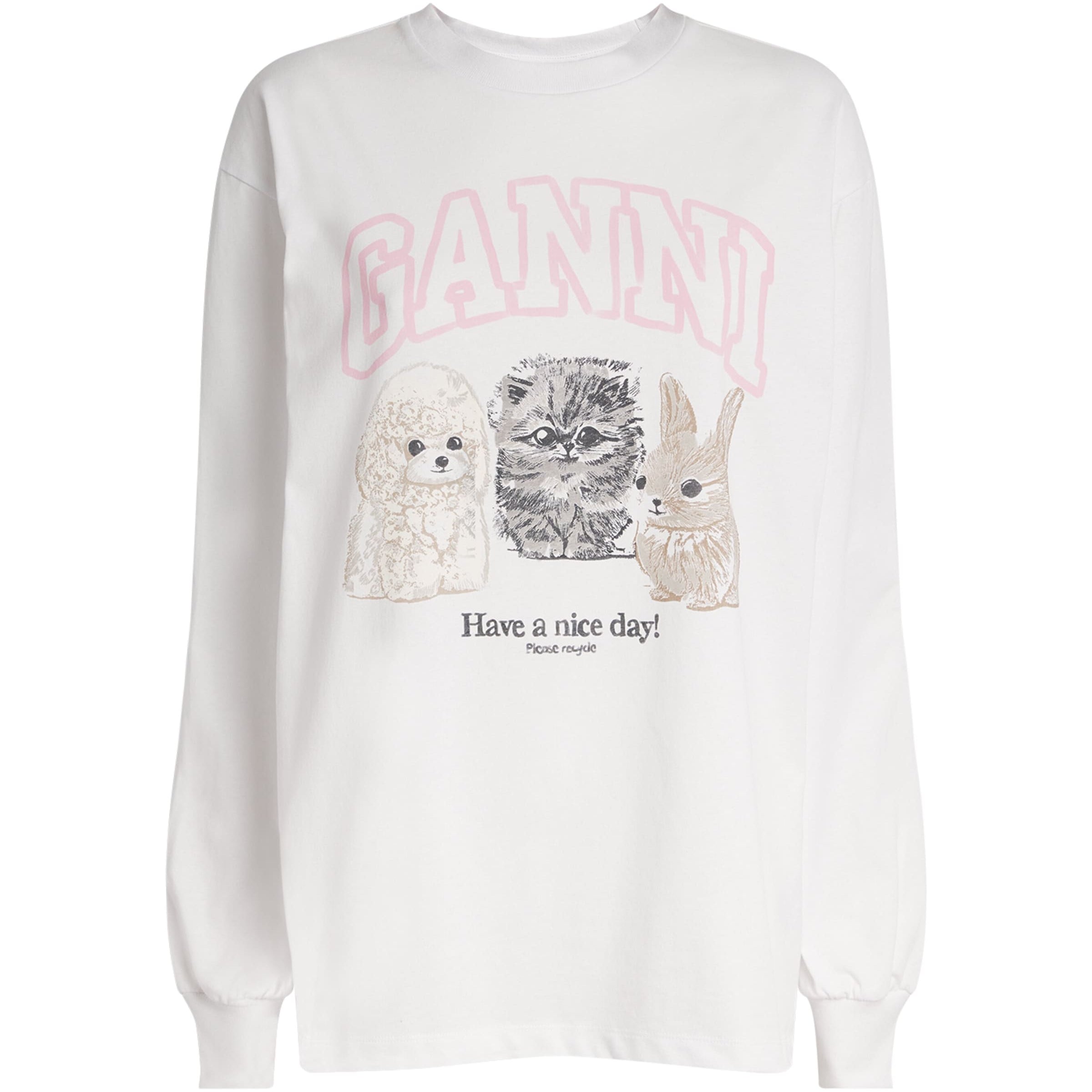 GANNI White Organic Cotton Printed T-Shirt