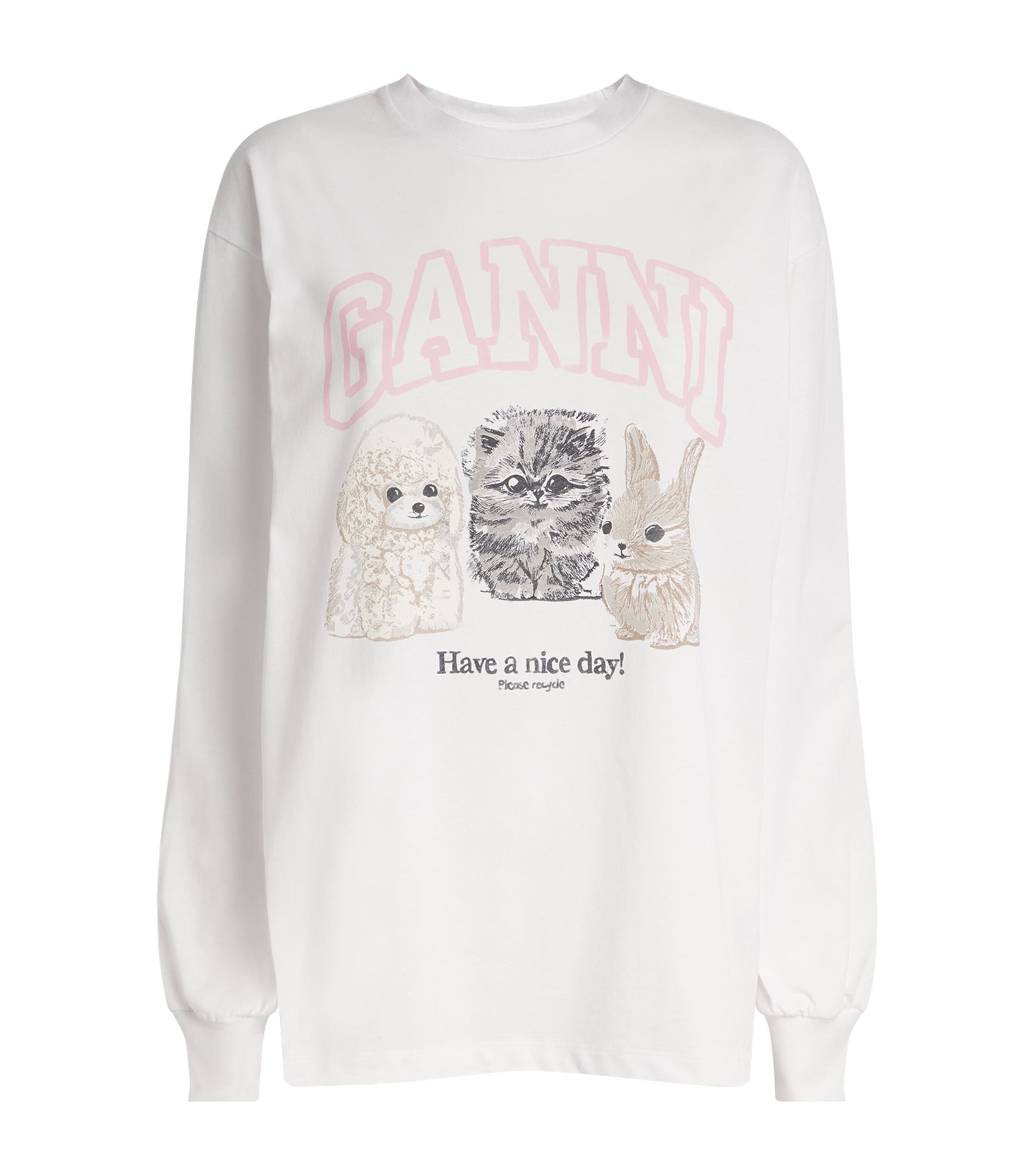 GANNI White Organic Cotton Printed T-Shirt