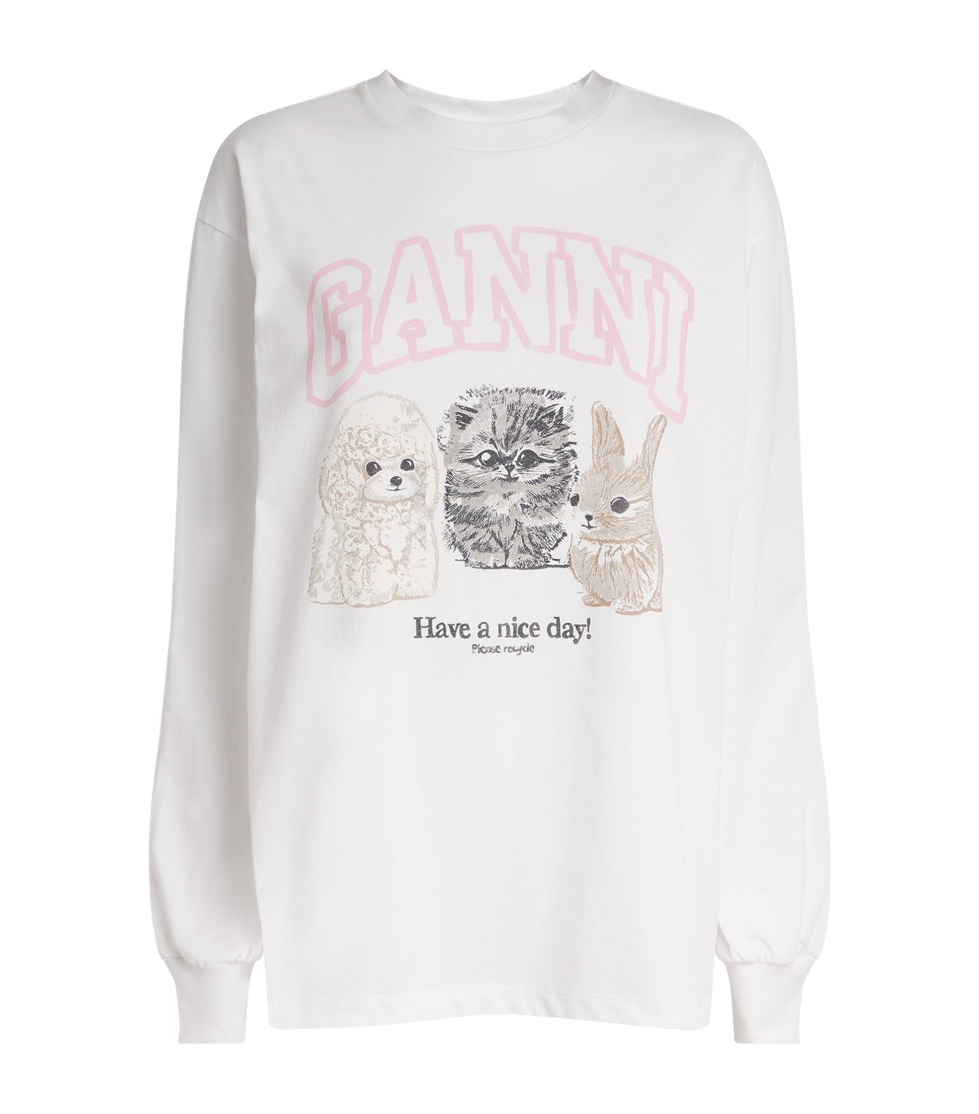 GANNI White Organic Cotton Printed T-Shirt