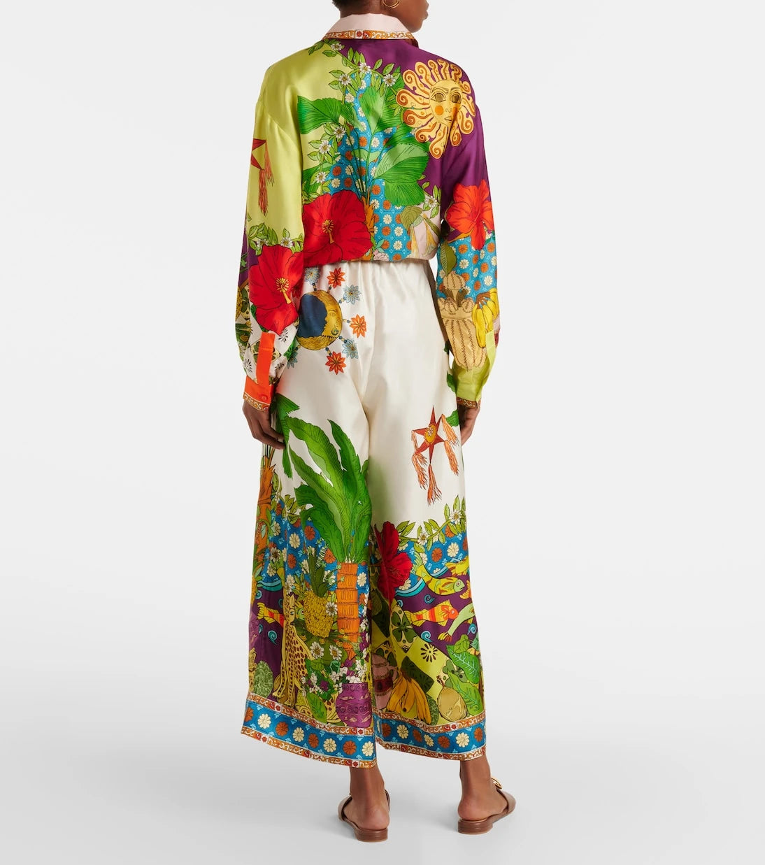Alémais - Tiger silk twill wide-leg pants