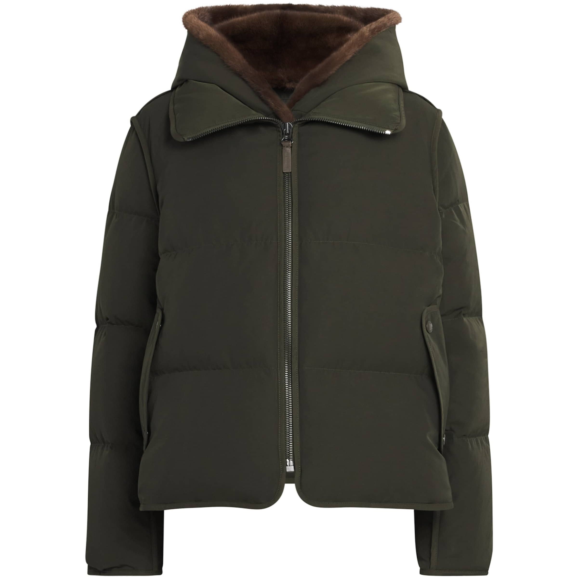 Yves Salomon Green Down-Mink Technical Puffer Jacket (55cm)