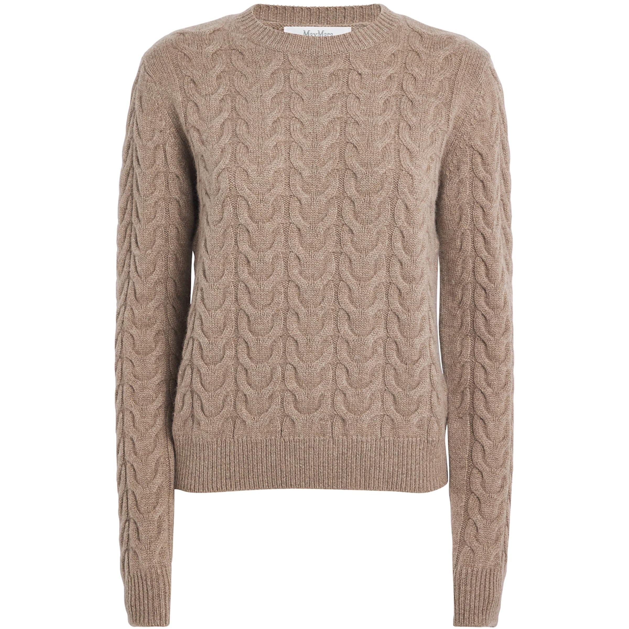 Beige Cashmere Cable-Knit Sweater