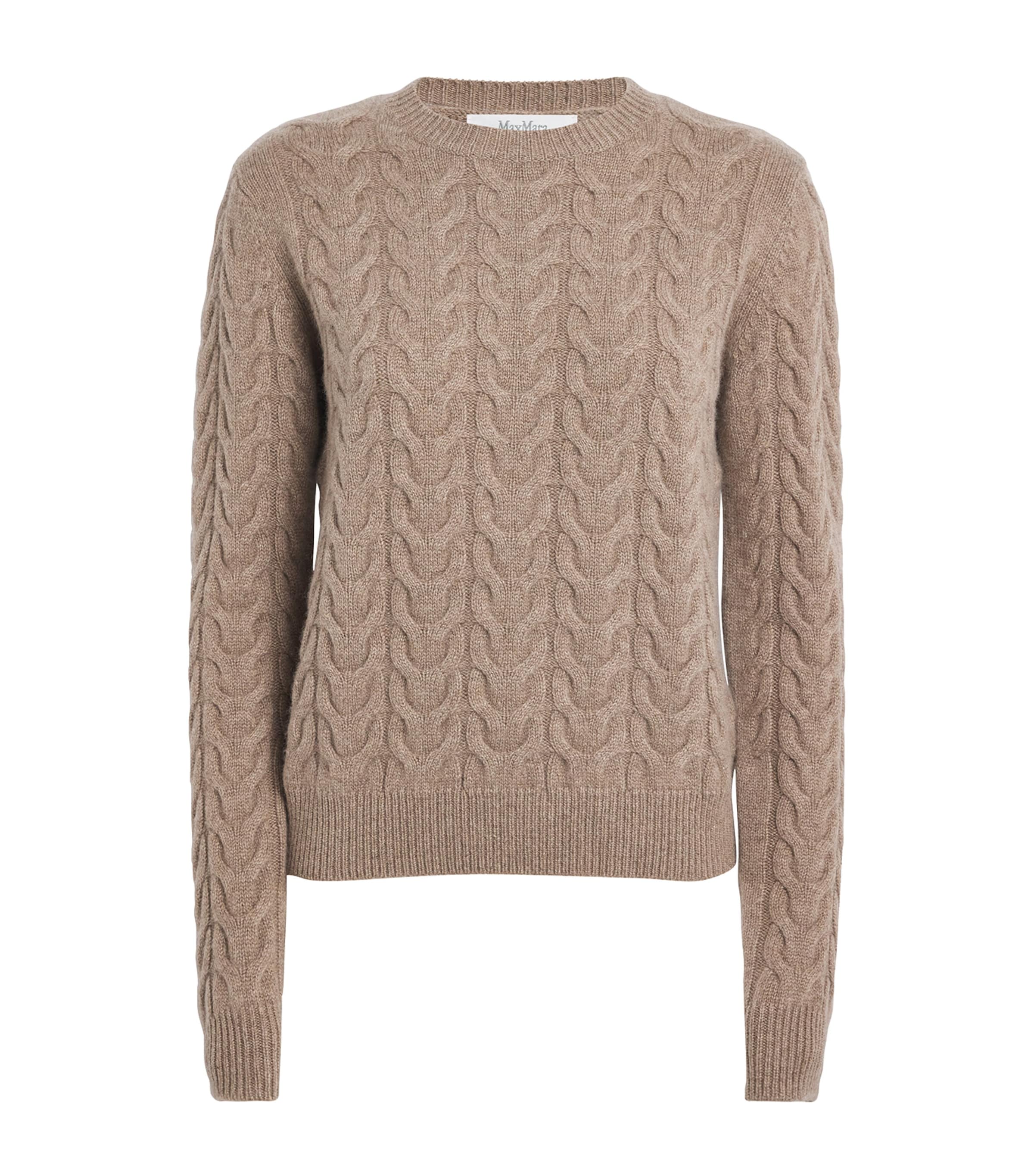 Beige Cashmere Cable-Knit Sweater