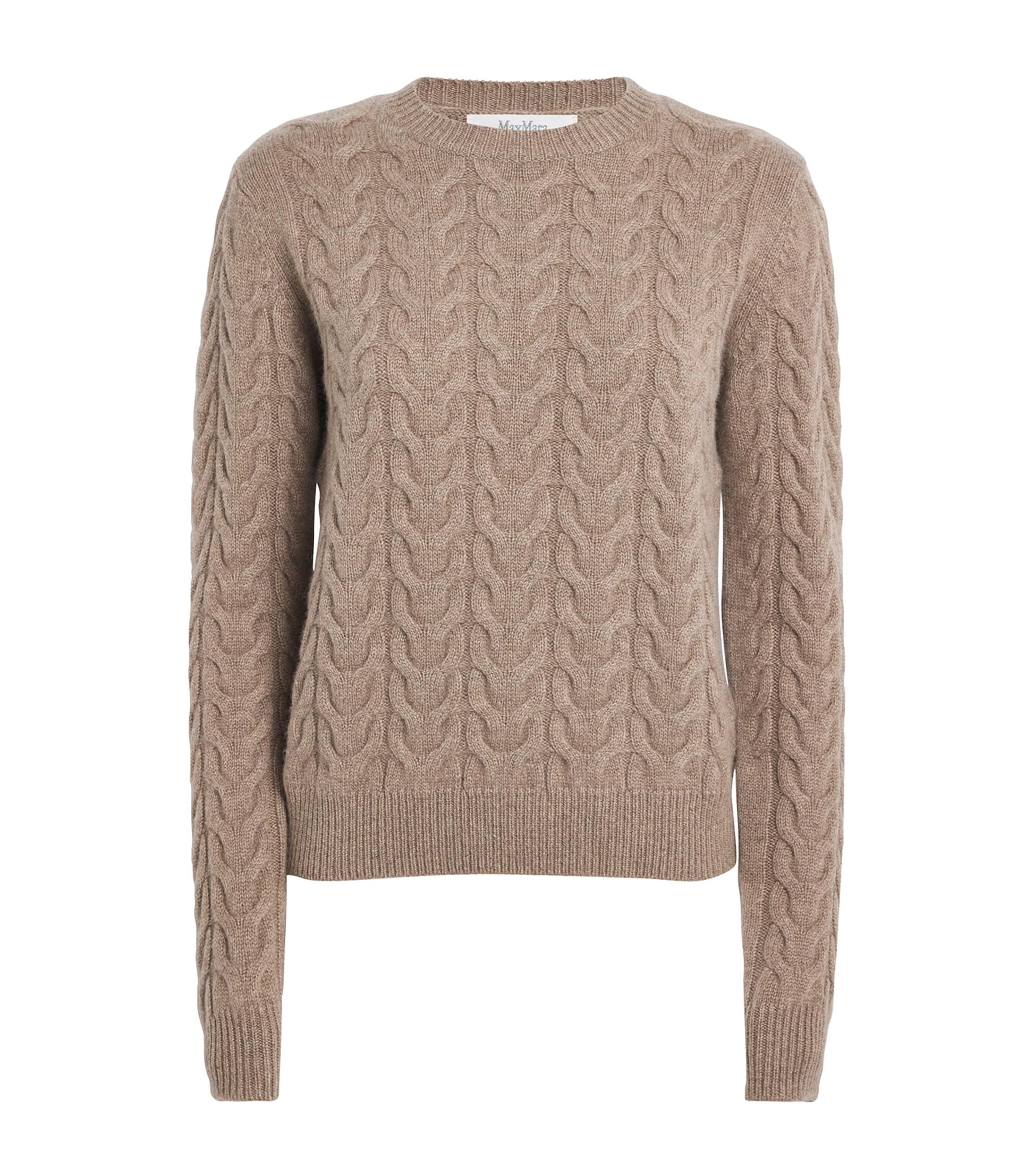 Beige Cashmere Cable-Knit Sweater