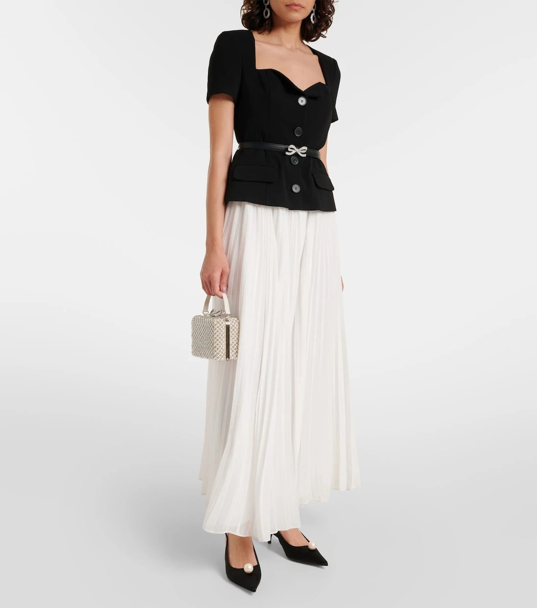 Self-Portrait - Belted pleated chiffon maxi dress