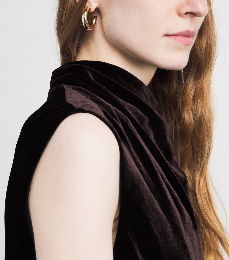 ME+EM Brown Velvet Cowl-Neck Top