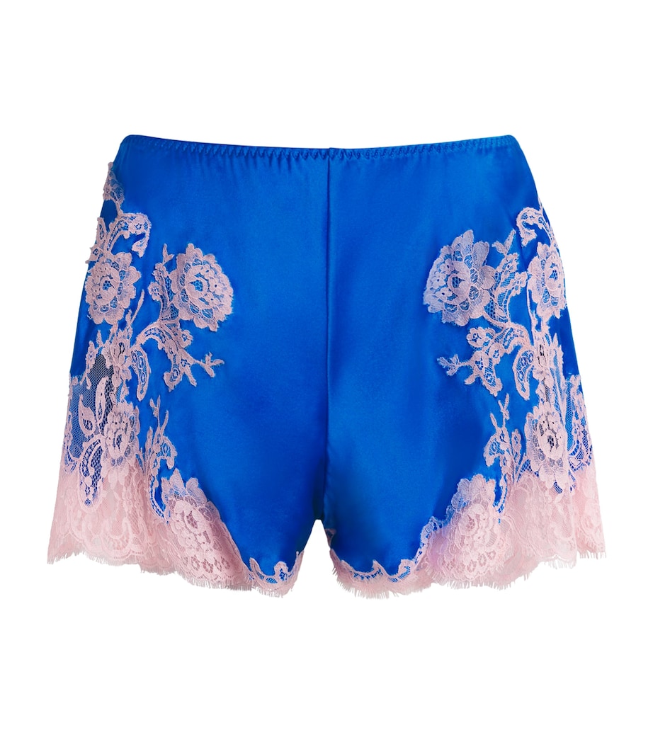Marjolaine Blue Silk Lace-Trim Bénédicte Pyjama Shorts