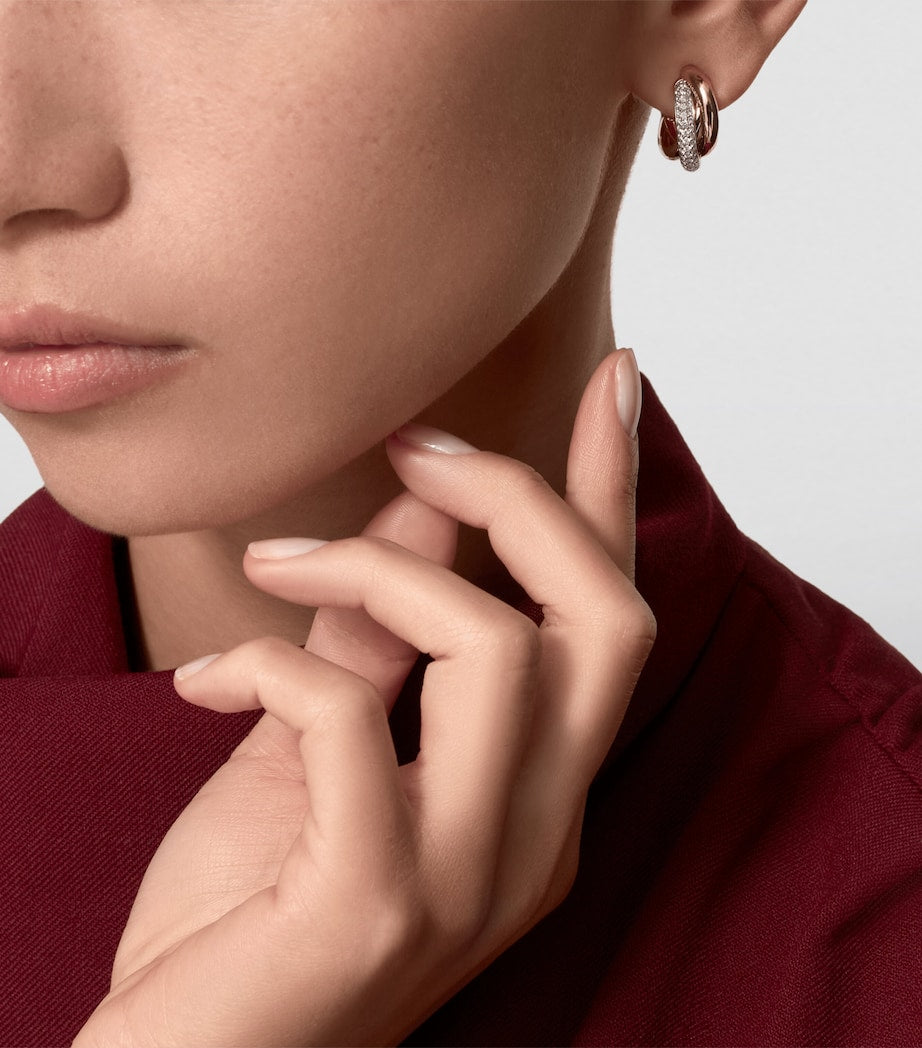 White, Yellow, Rose Gold and Diamond Trinity Hoop Earrings