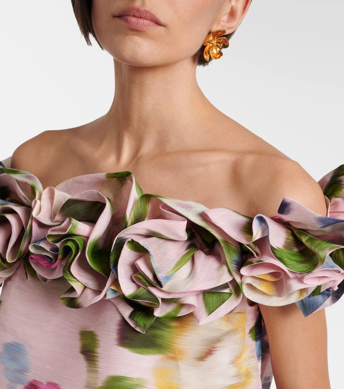 Carolina Herrera - Floral off-shoulder linen and silk top