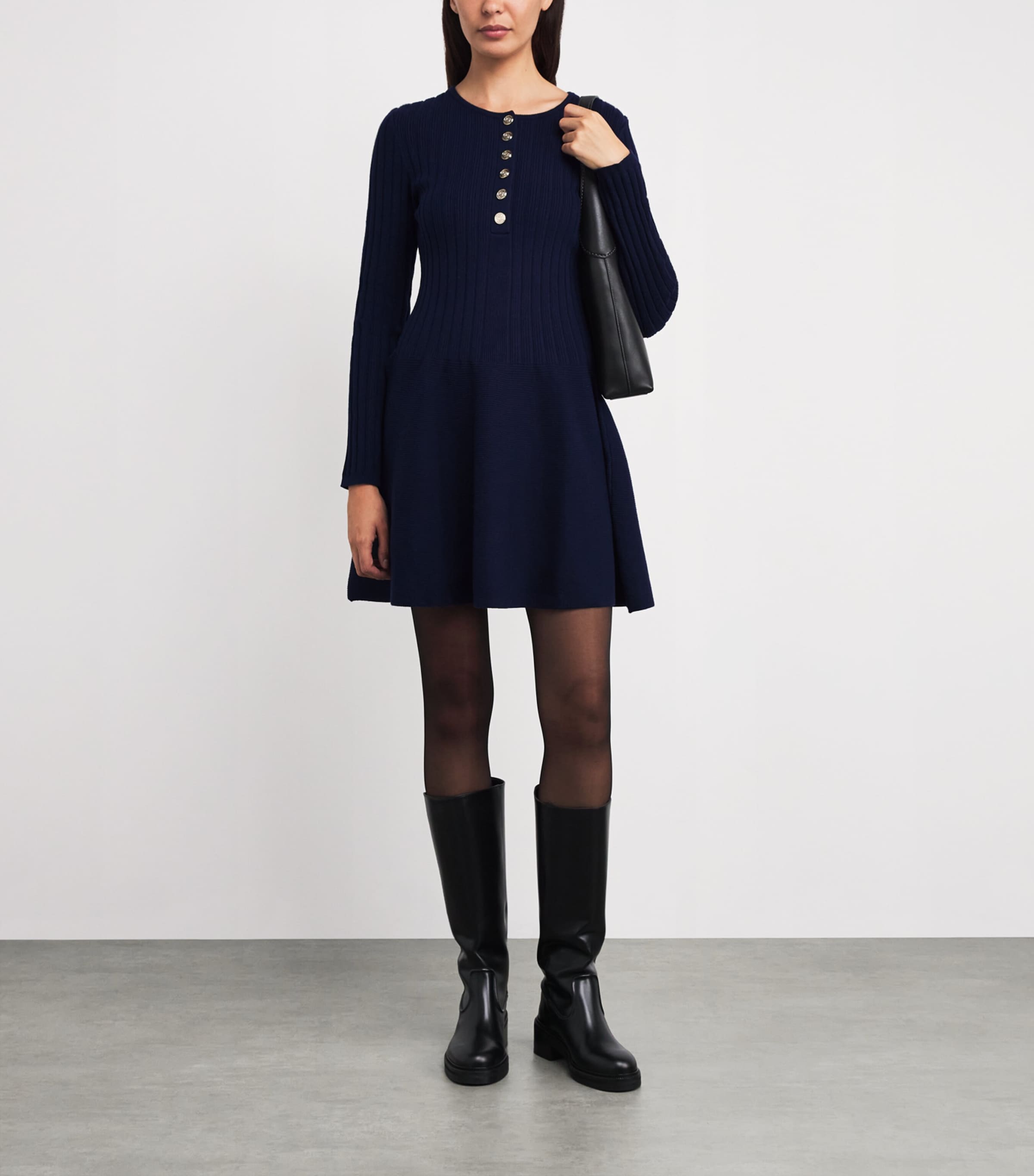Maje Blue Ribbed Knitted Mini Dress