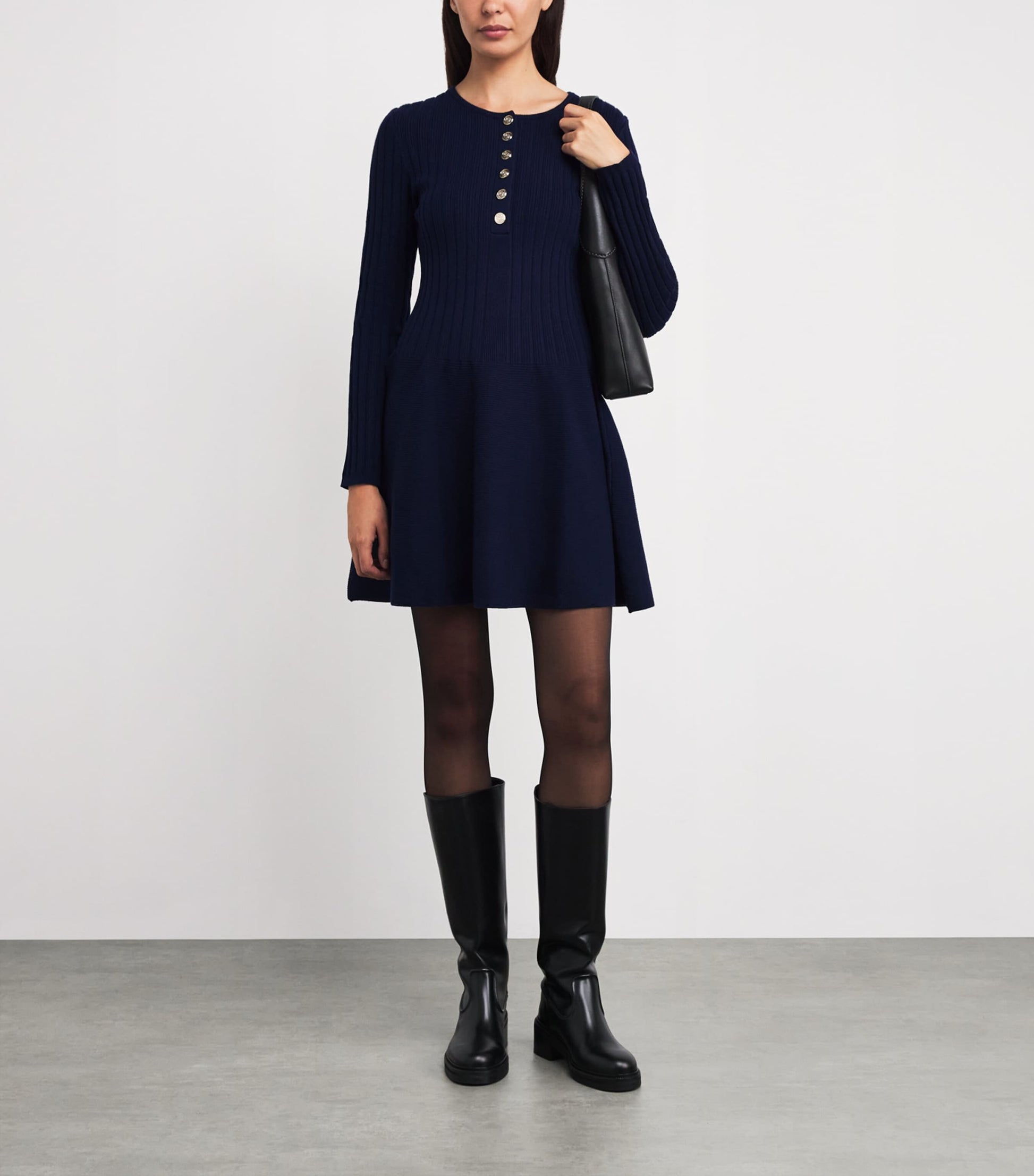 Maje Blue Ribbed Knitted Mini Dress